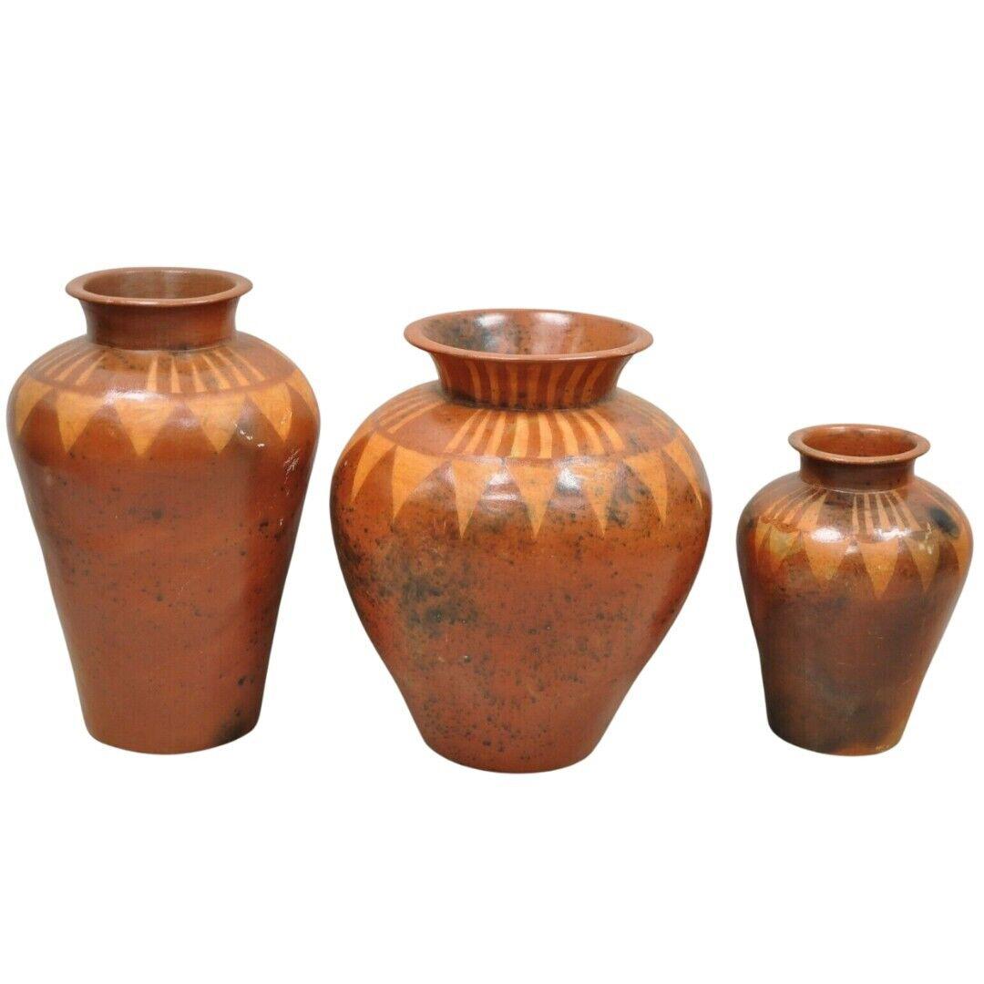 Lombok Crafts Indonesian Terracotta Clay Pottery Graduating Pot Jugs- Set of 3 For Sale