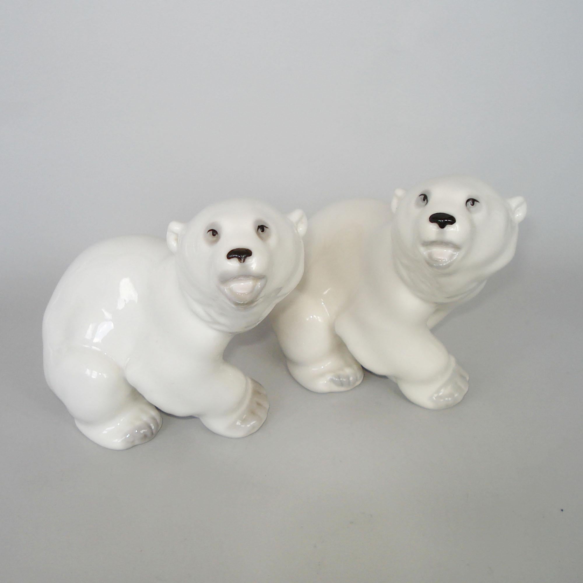 Russian Lomonosov, 1960s, Porcelain Polar Bear and Two Cubs For Sale