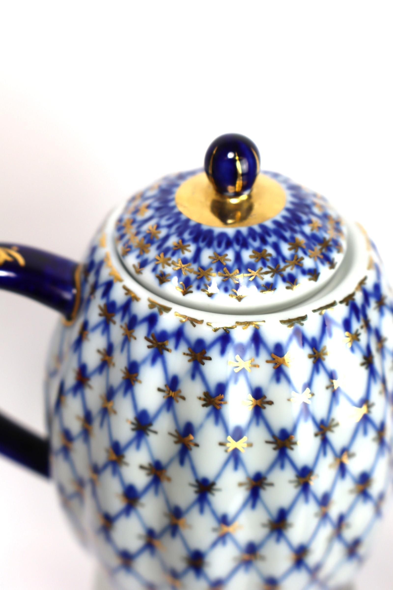 Lomonosov imperial tulip cobalt porcelain teaset  22 items In Excellent Condition In Zemst, BE