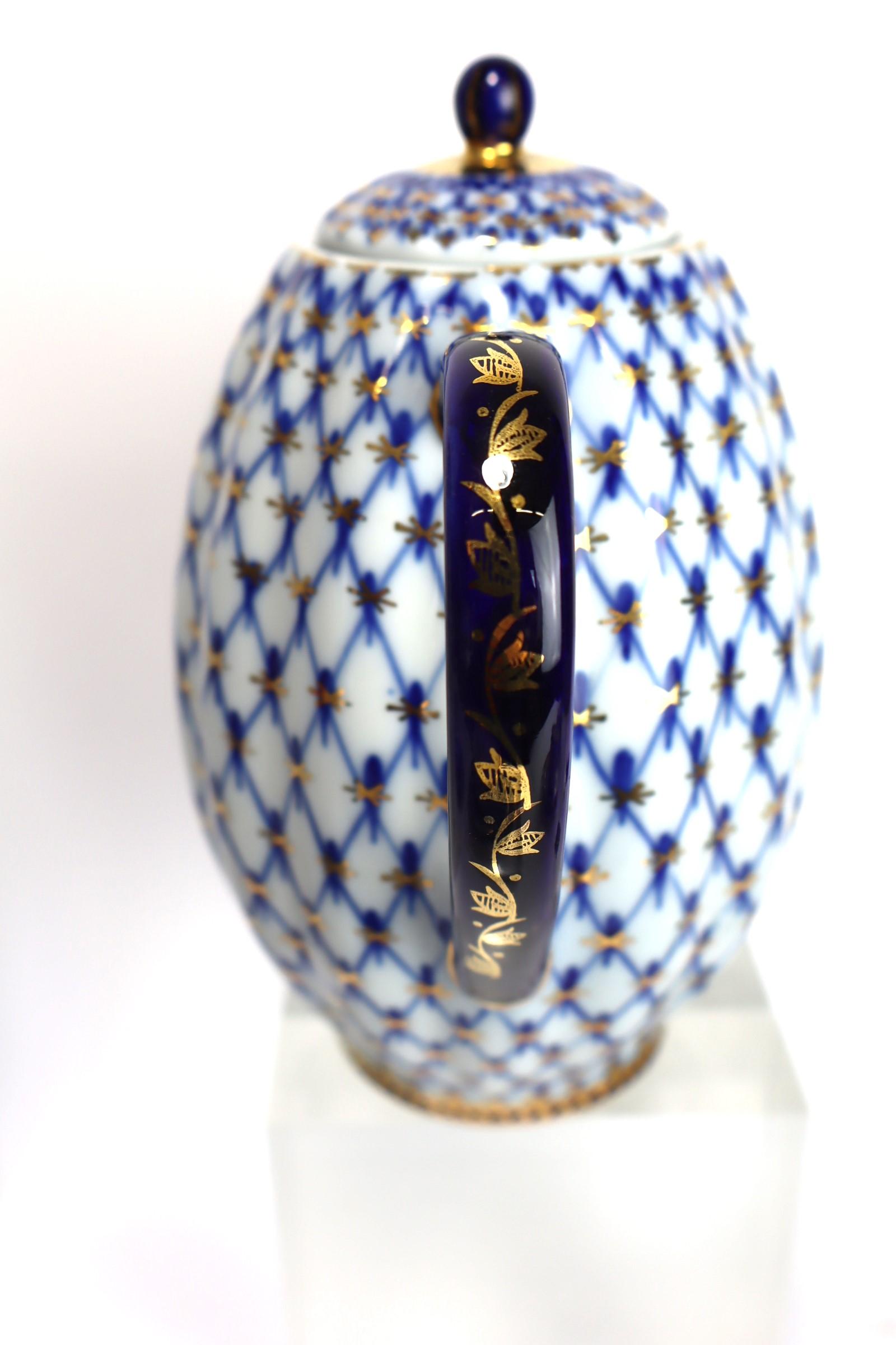 20th Century Lomonosov imperial tulip cobalt porcelain teaset  22 items