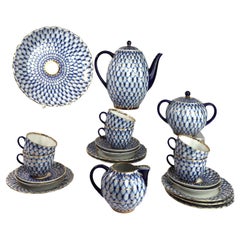 Vintage Lomonosov imperial tulip cobalt porcelain teaset  22 items