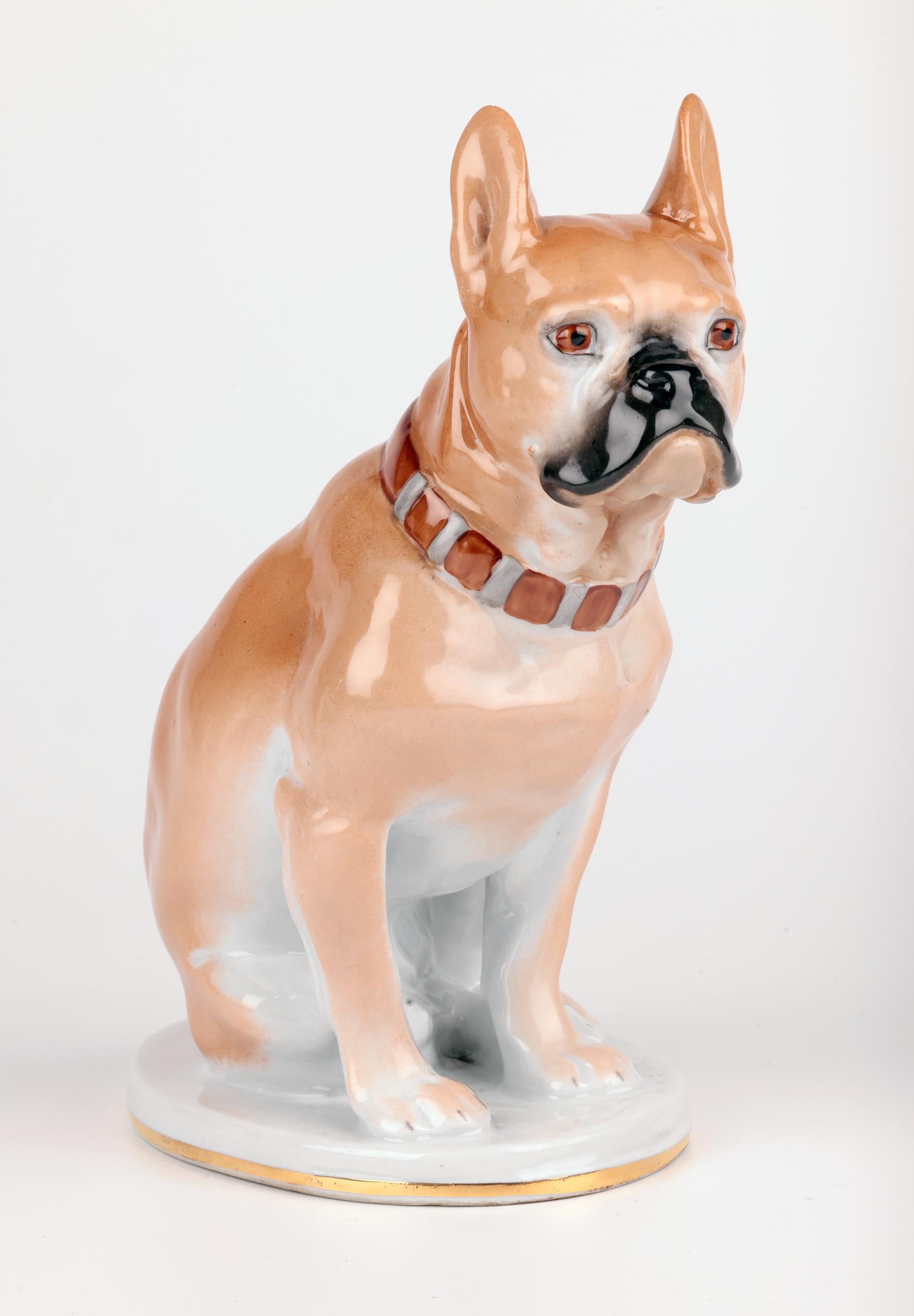 Lomonosov Porcelain du milieu du siècle, peint à la main, représentant un bouledogue en vente 11