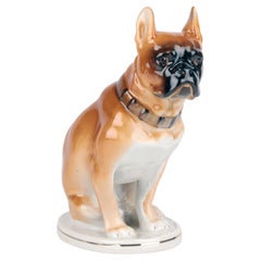 Lomonosov Porcelain Figur einer Bulldogge, handbemalt, Mitte des Jahrhunderts