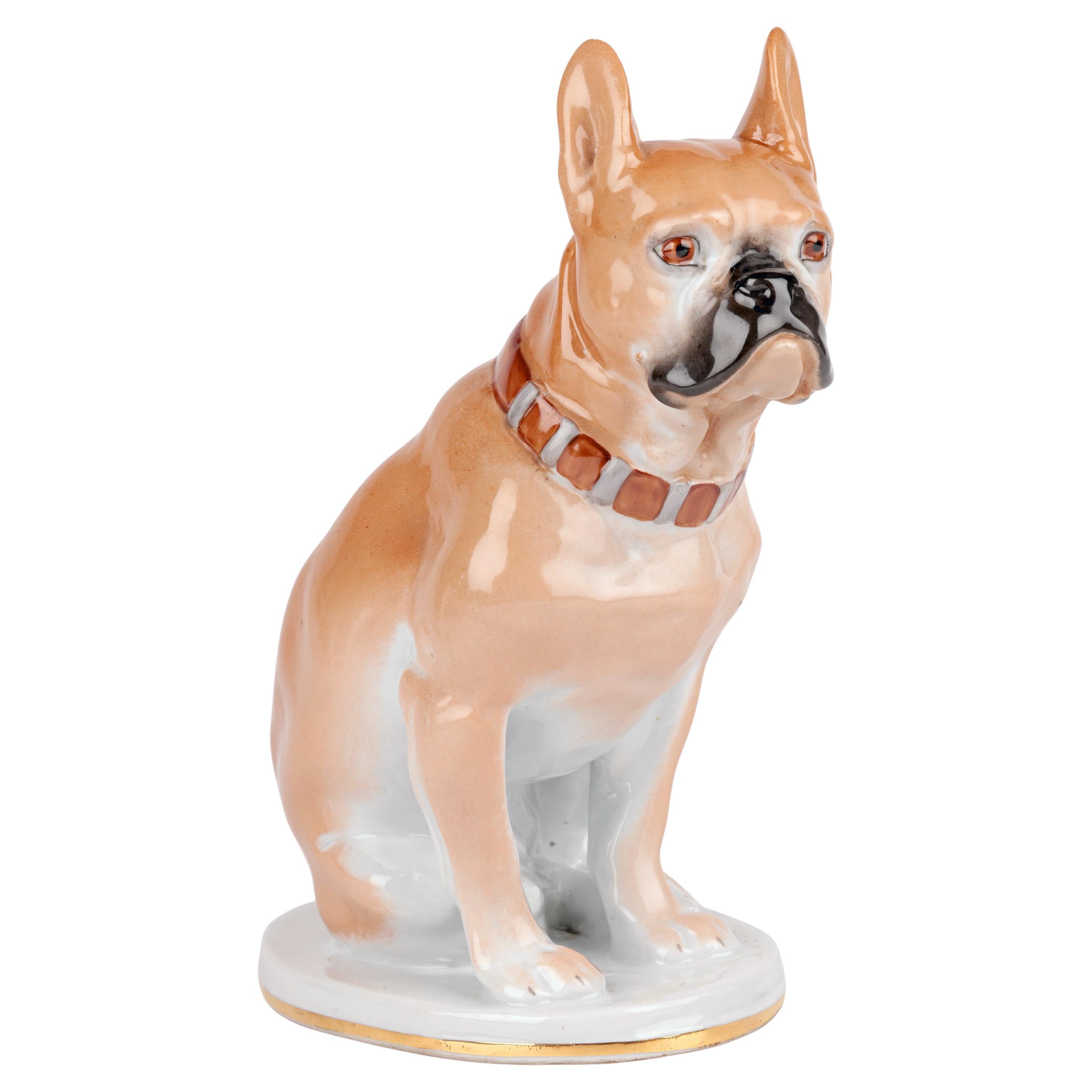 Lomonosov Porcelain Figur einer Bulldogge, handbemalt, Mitte des Jahrhunderts