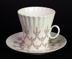 Lomonosov Porcelain Cup and Saucer Set, Teal, Pink, and Gold