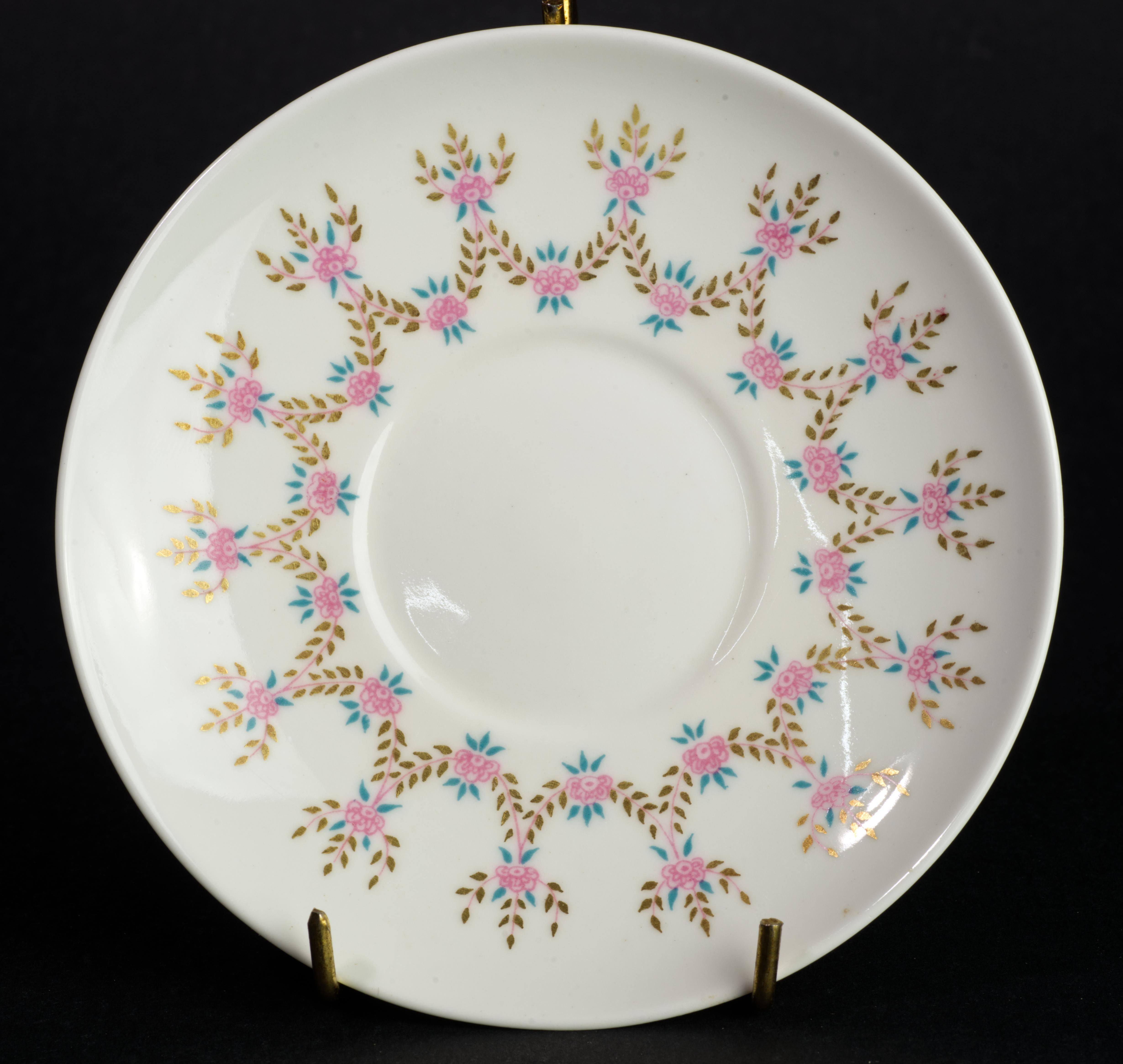 Lomonosov Porcelain Cup and Saucer Set, Teal, Pink, and Gold 1