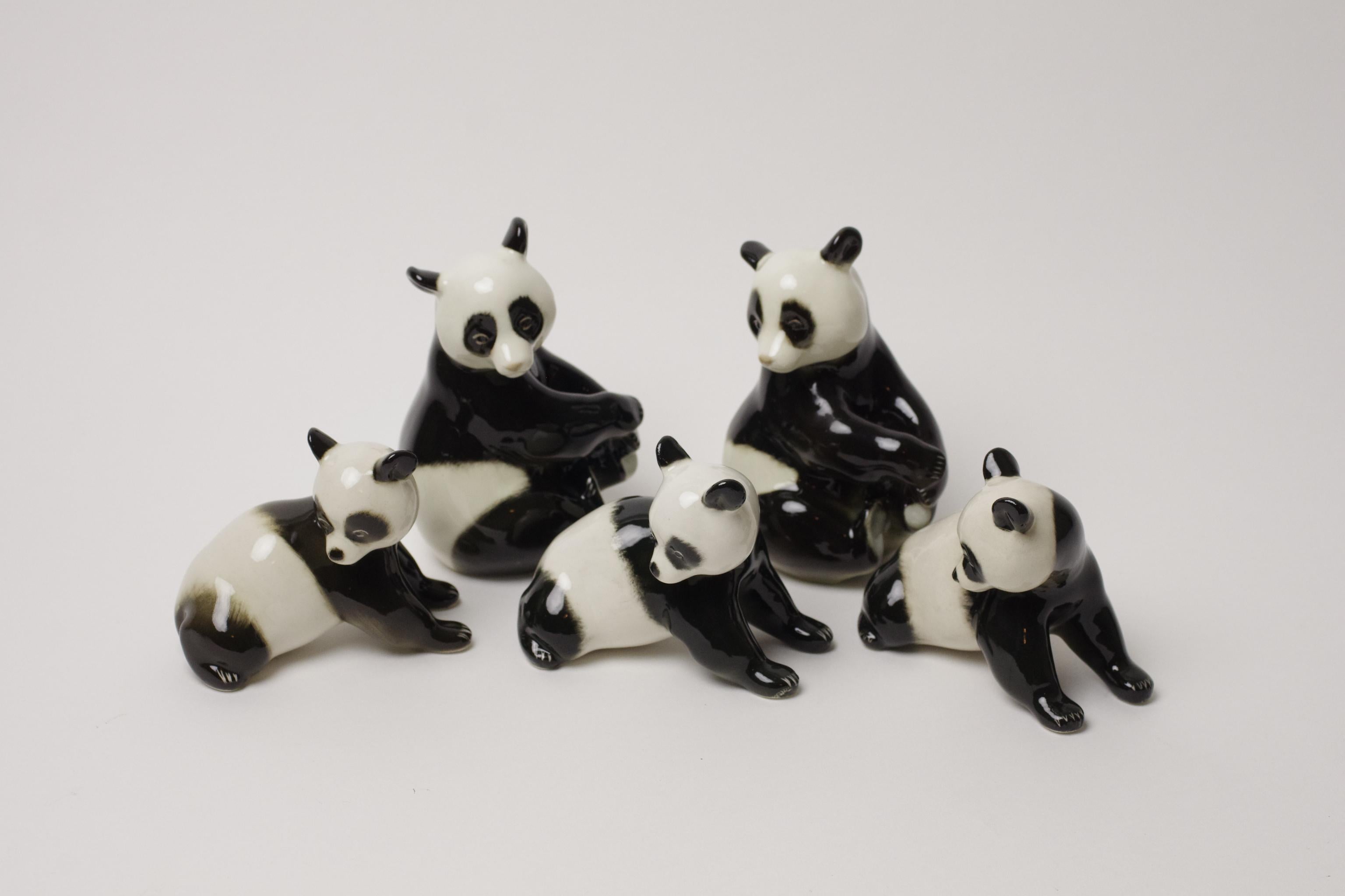 Product Description:
This cute family of pandas has been designed and created by the Lomonosov Porcelain Factory. The company still exists and this design is still being produced but the pandas on offer here are vintage (based on the stamps the