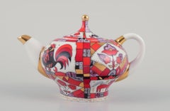 Lomonosov, Soviet Union. Miniature porcelain teapot. Motif of horse and rooster
