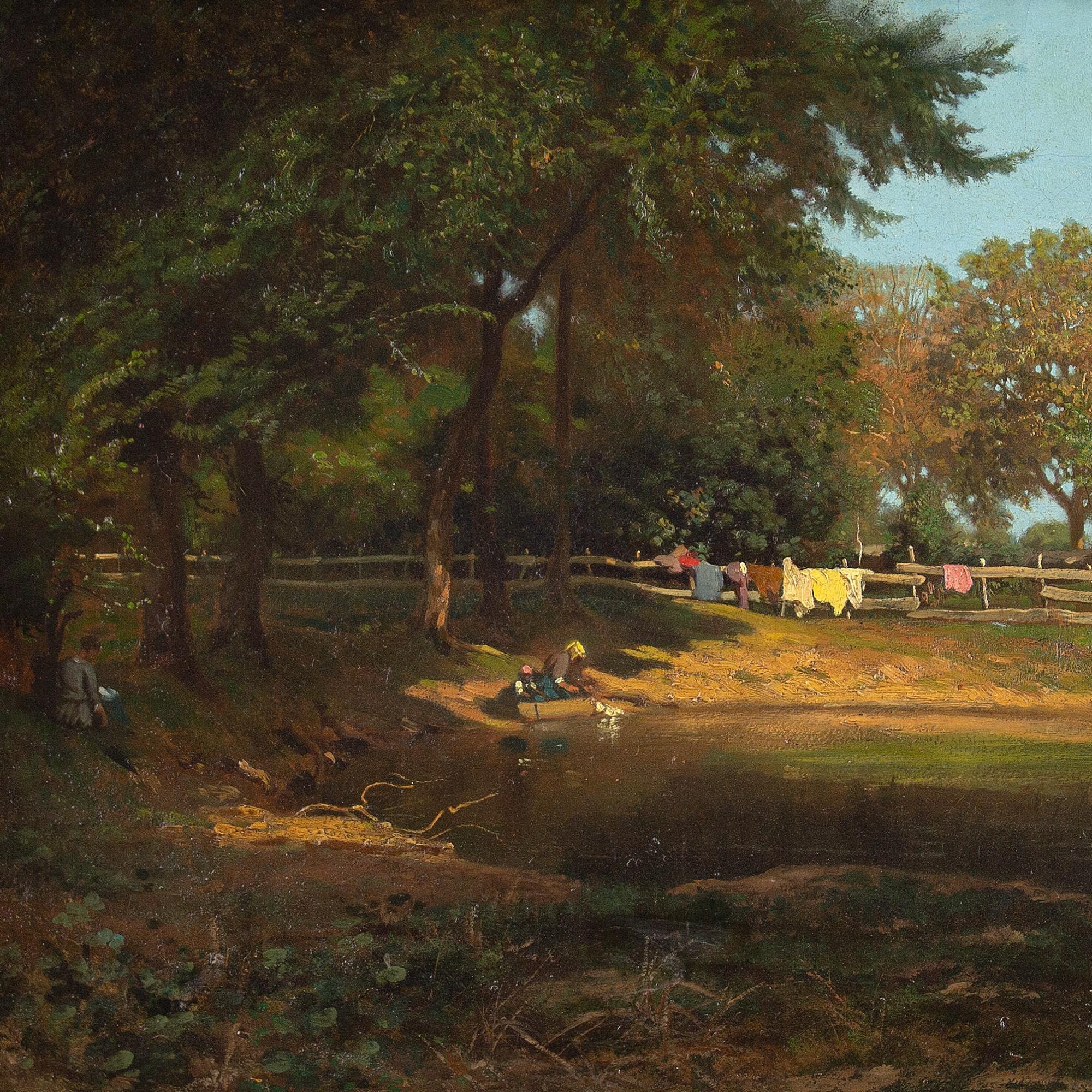 Léon Adolphe Belly, Vue d'un bois avec étang, peinture à l'huile en vente 3