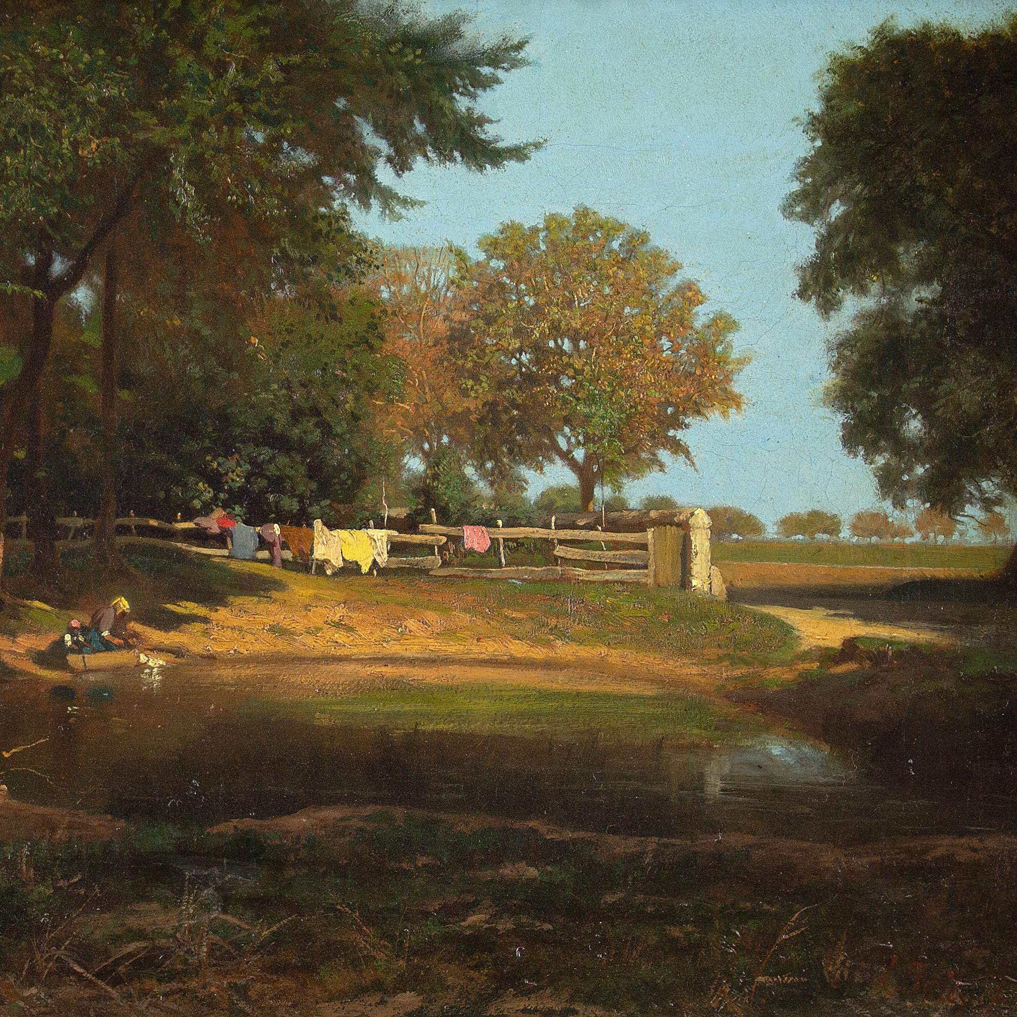 Léon Adolphe Belly, Vue d'un bois avec étang, peinture à l'huile en vente 4