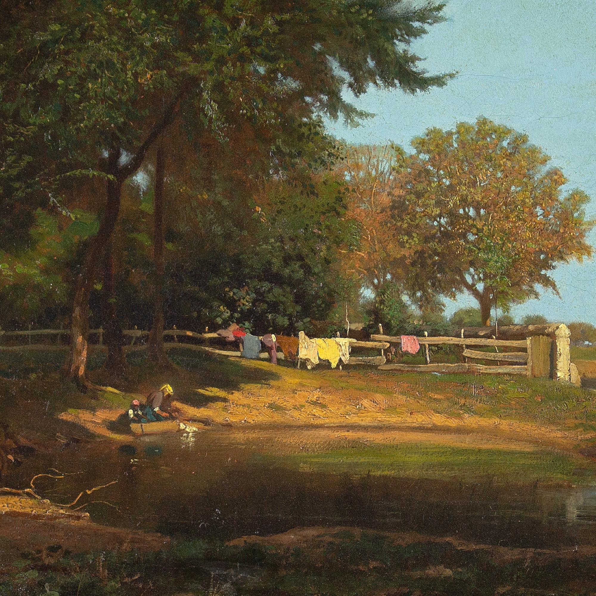 Léon Adolphe Belly, Vue d'un bois avec étang, peinture à l'huile en vente 5