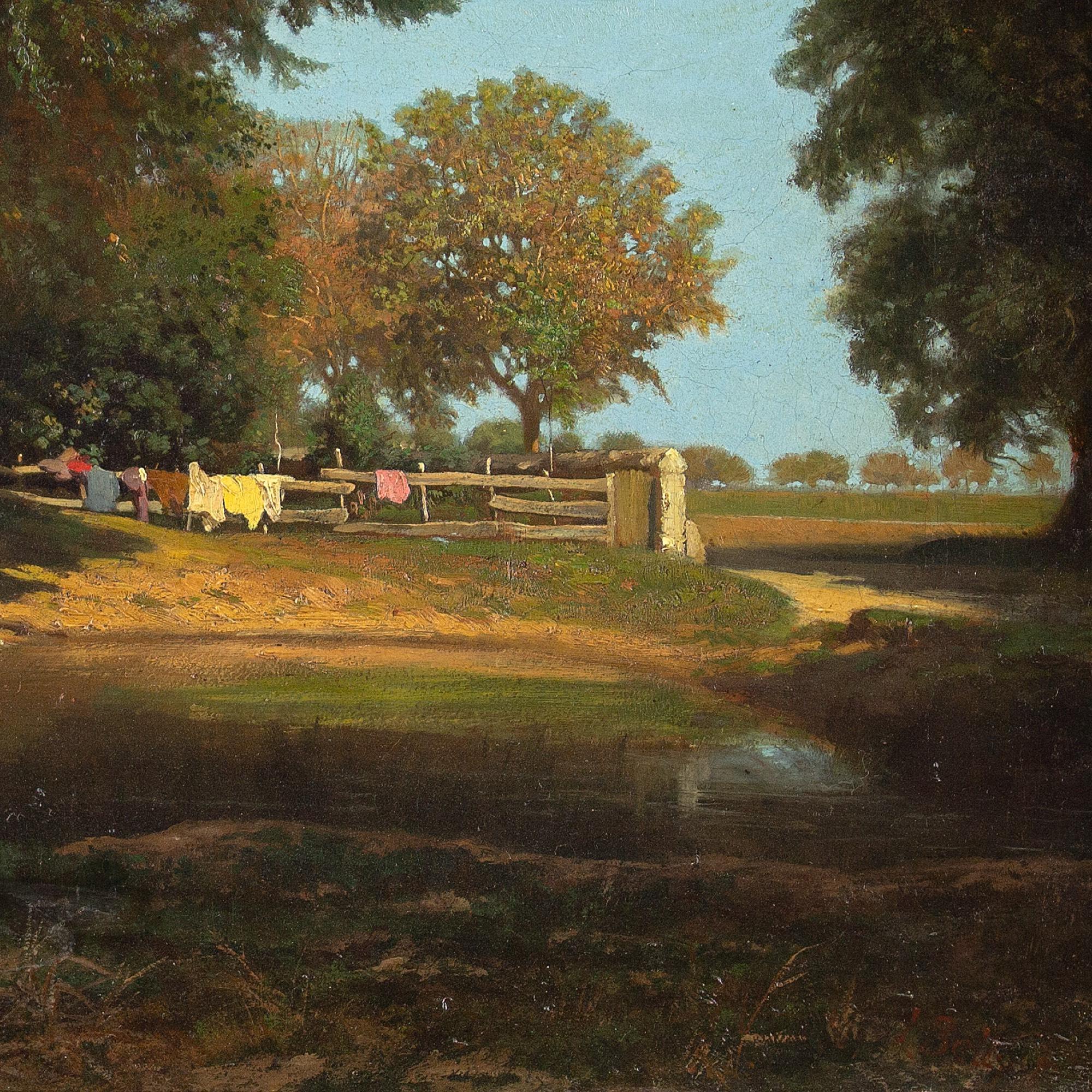 Léon Adolphe Belly, Vue d'un bois avec étang, peinture à l'huile en vente 6