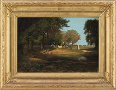 Antique Léon Adolphe Belly, Woodland View With Pond, Oil Painting