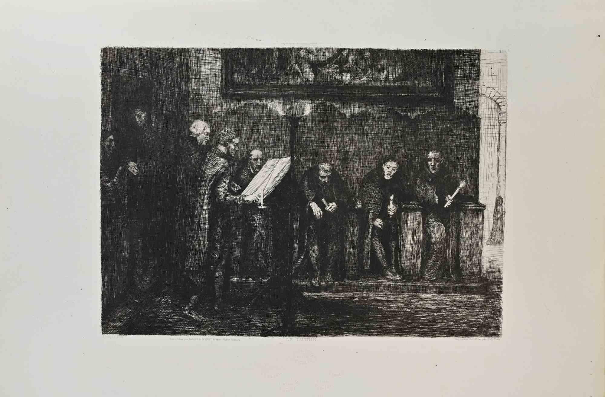 Le Lutrin - Etching by Léon August Lhermitte - 1863