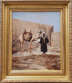 Antique BELLY Camel Arab Soldier orientalist naturalist french painting 19th 