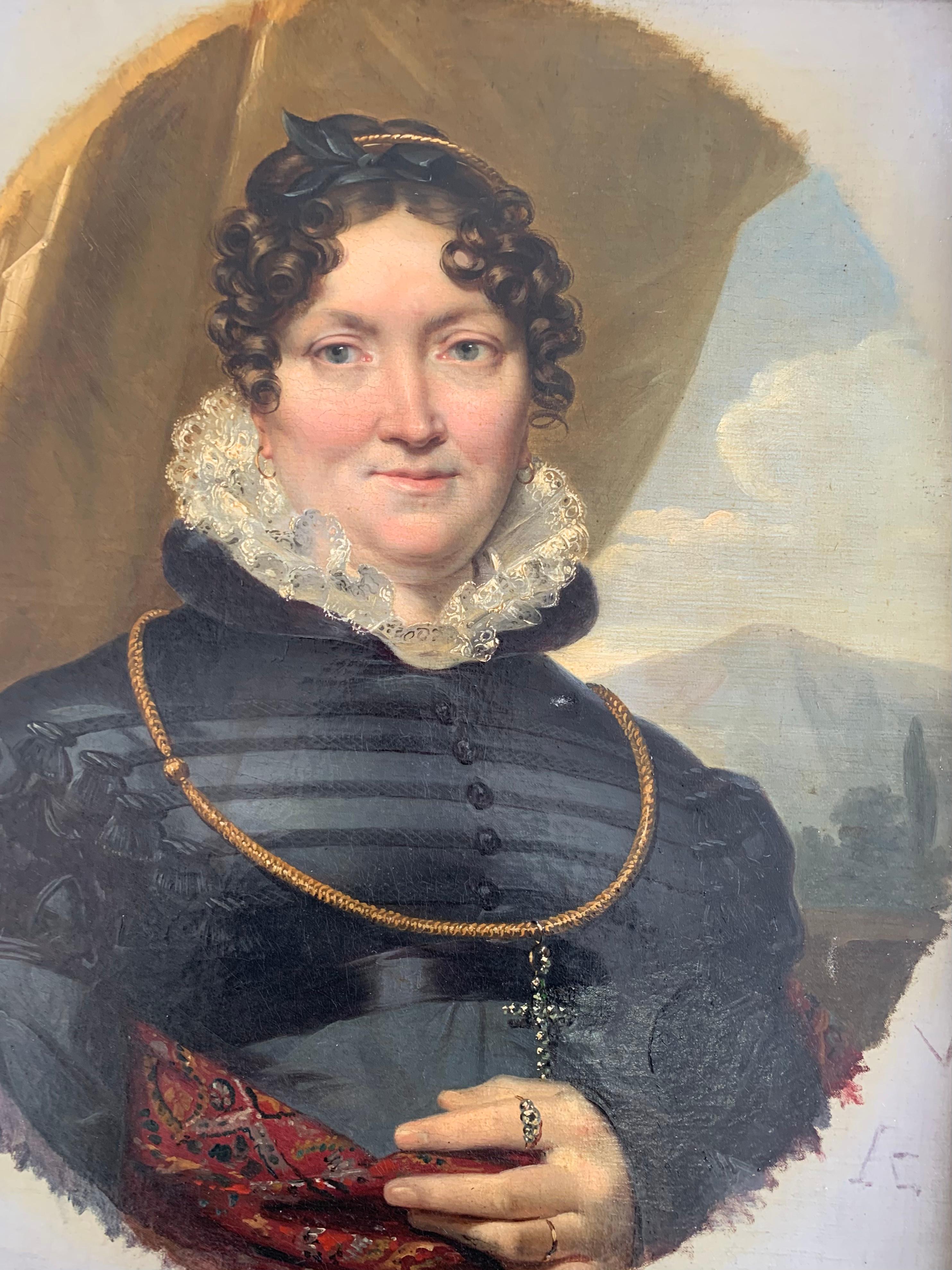Ca. 1820 Porträt einer Frau mit Kaschmirschal. (Romantik), Painting, von Léon Cogniet
