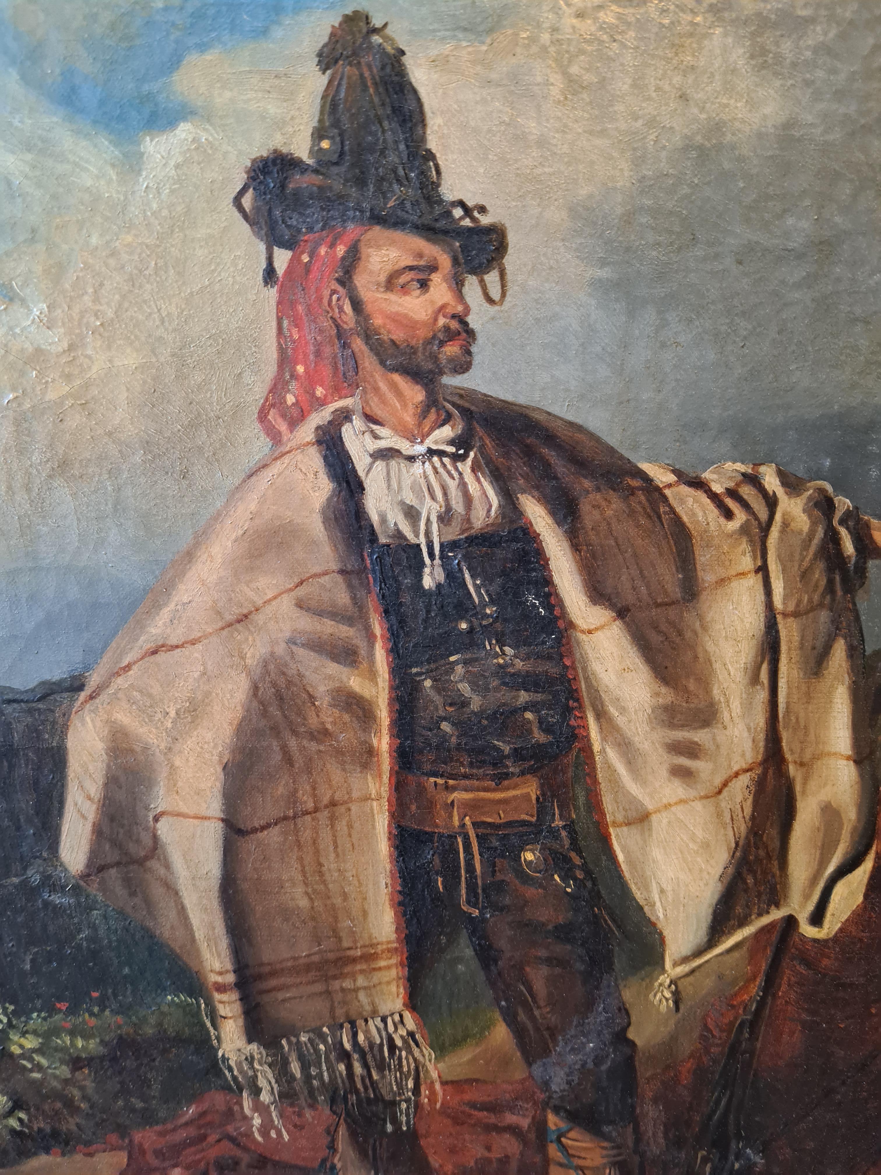 French Mid 19th Century Portrait of an Italian Brigand - Painting by Léon Cogniet