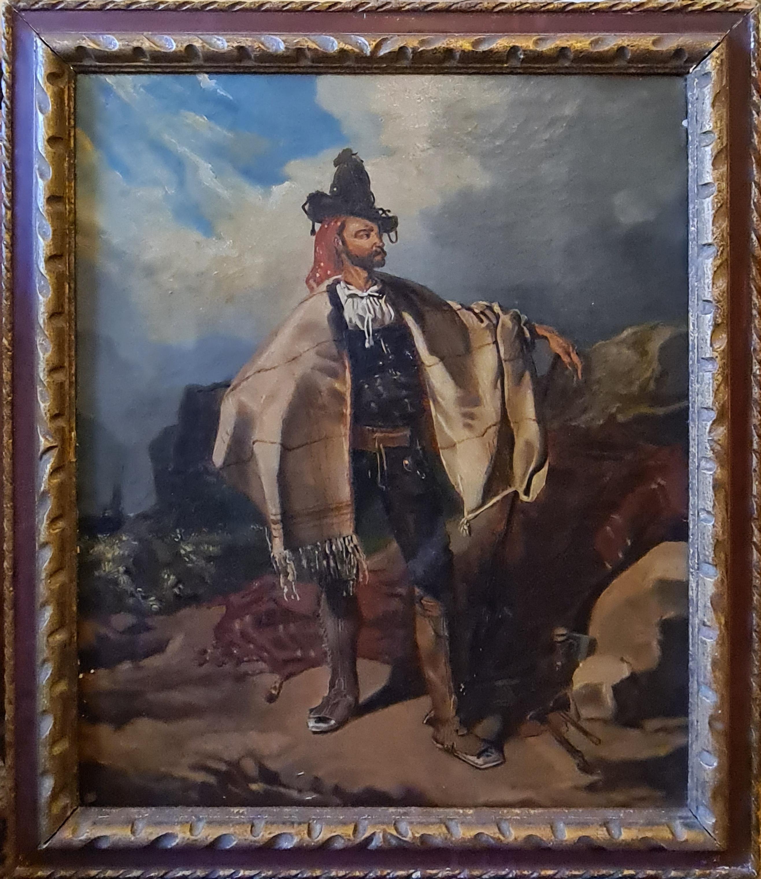 Portrait Painting Léon Cogniet - Portrait d'un Brigand Italien du Milieu du 19e Siècle