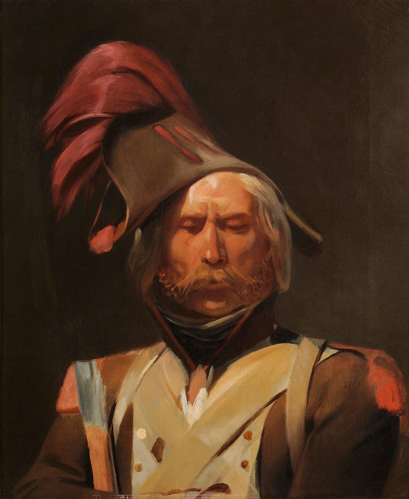 Studio per il soffitto del Musee du Louvre - Ritratto di un soldato di Napoleone - Painting di Léon Cogniet