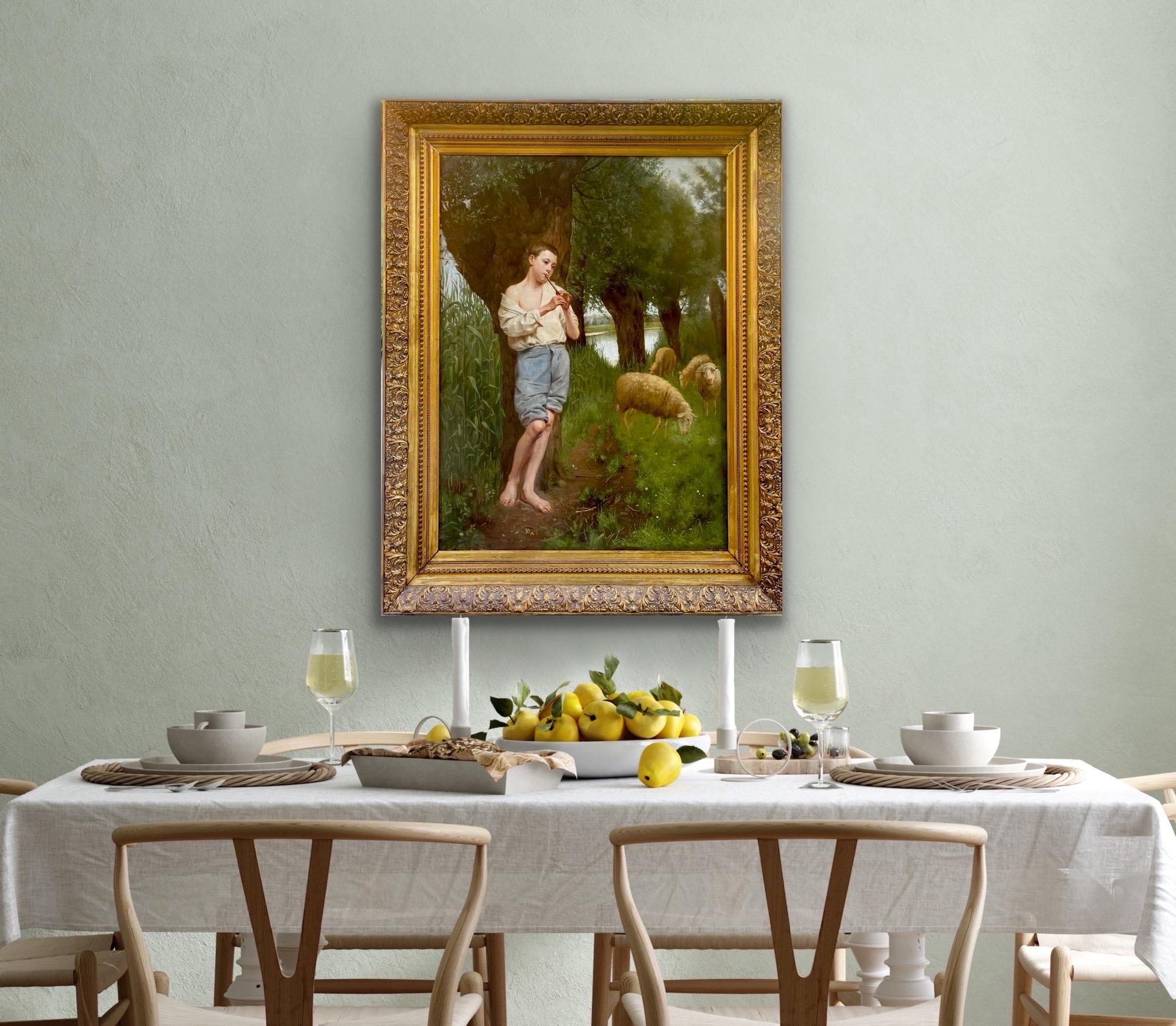 Enorme cuadro romántico del siglo XIX - El joven pastor - William Bouguereau 2
