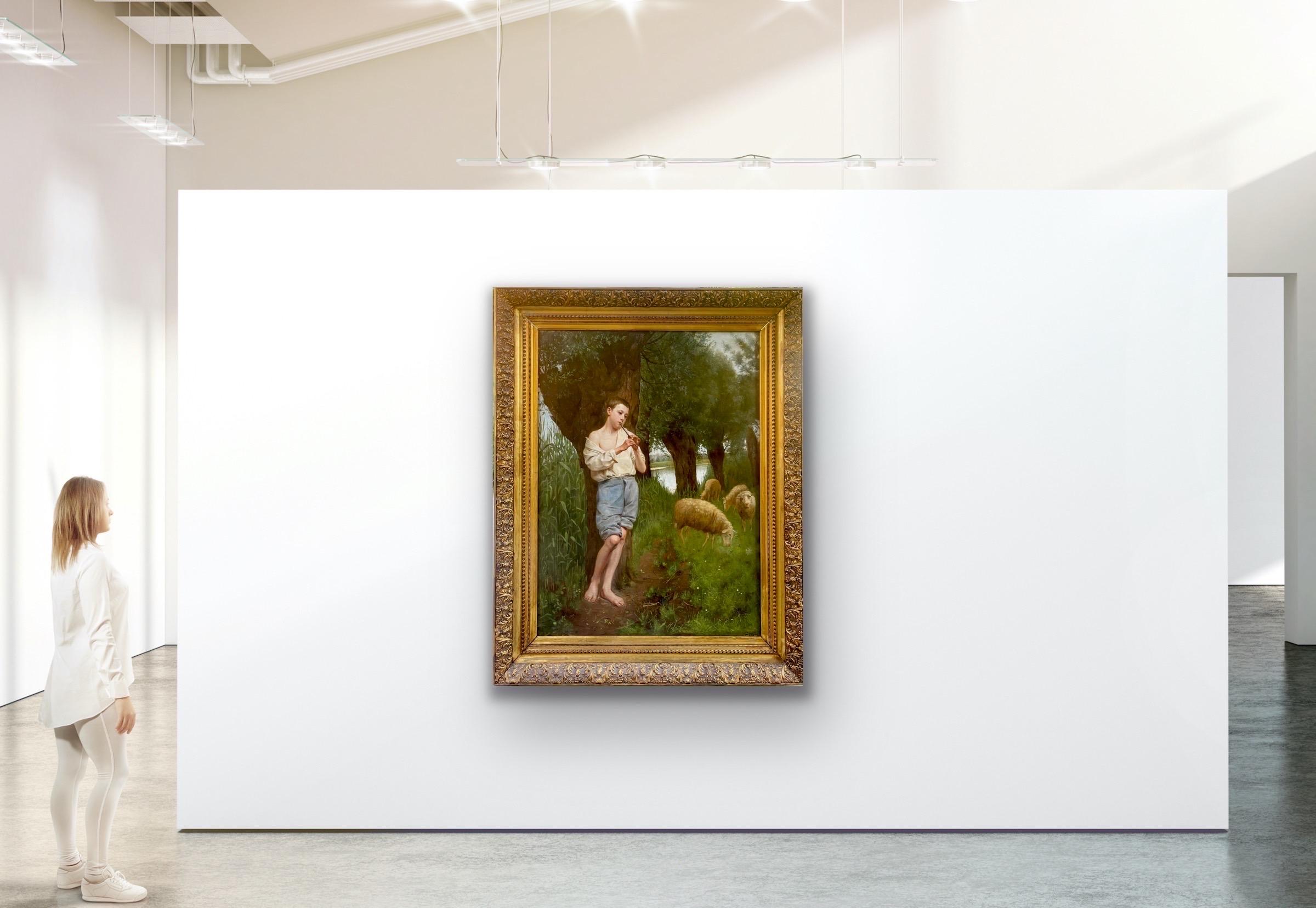 Enorme cuadro romántico del siglo XIX - El joven pastor - William Bouguereau 3