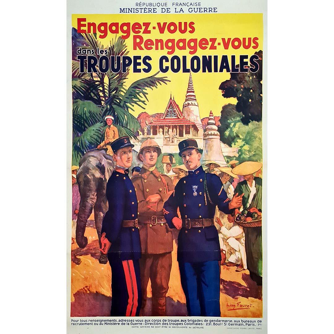 Originalplakat von Léon Fauret über das freiwillige Engagement in der Kolonialtruppe im Angebot 1