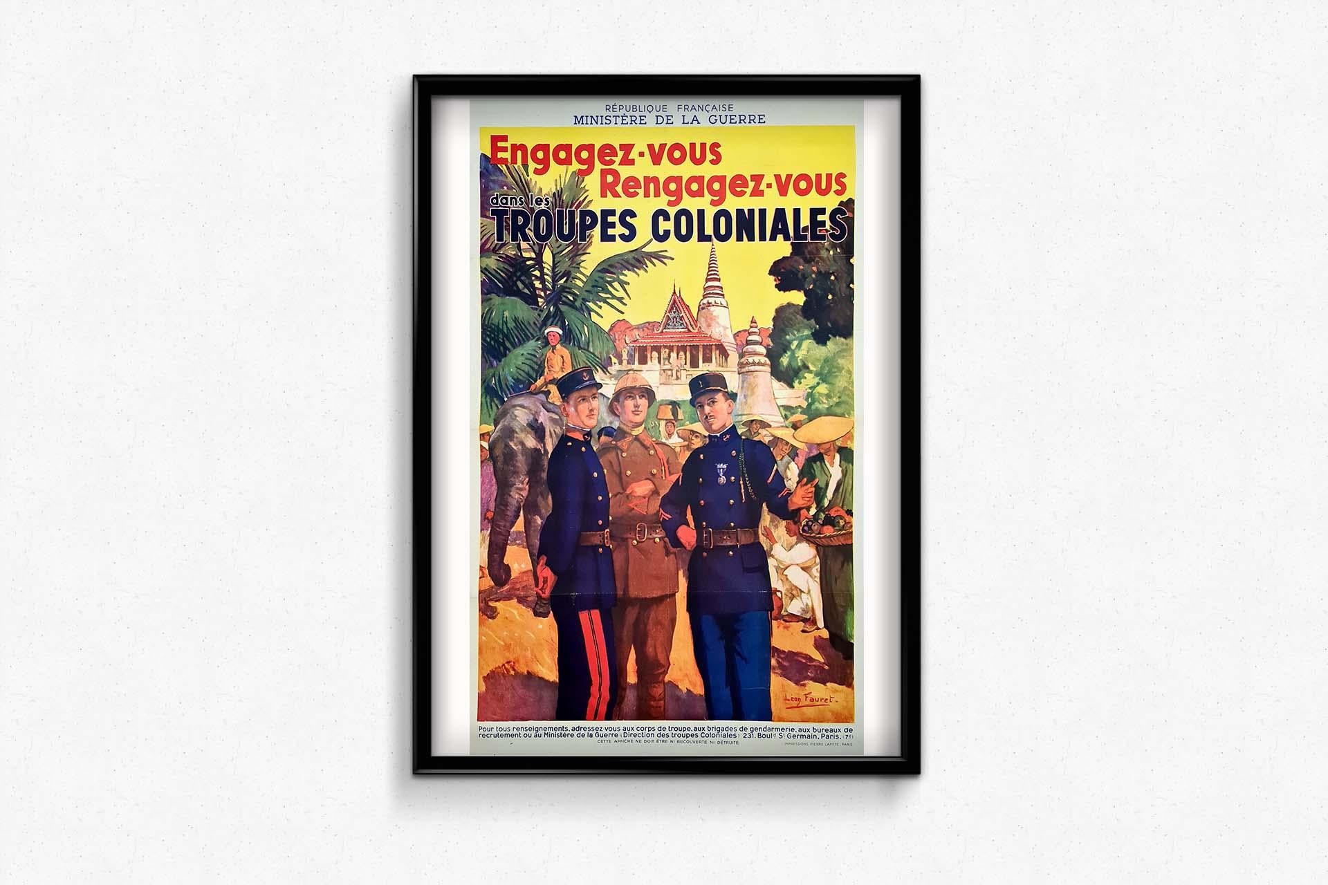 Originalplakat von Léon Fauret über das freiwillige Engagement in der Kolonialtruppe im Angebot 2