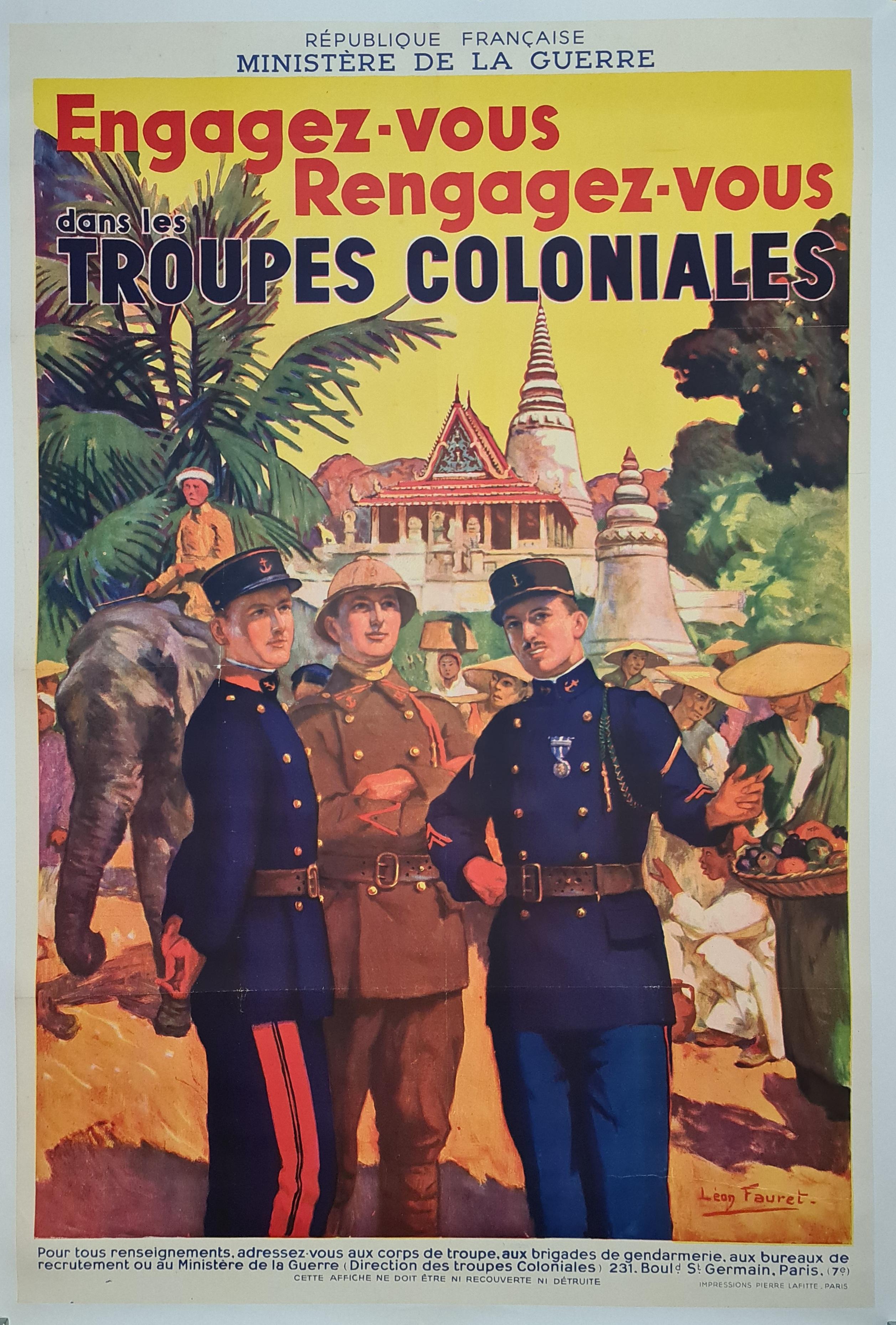 Originalplakat von Léon Fauret über das freiwillige Engagement in der Kolonialtruppe im Angebot 3