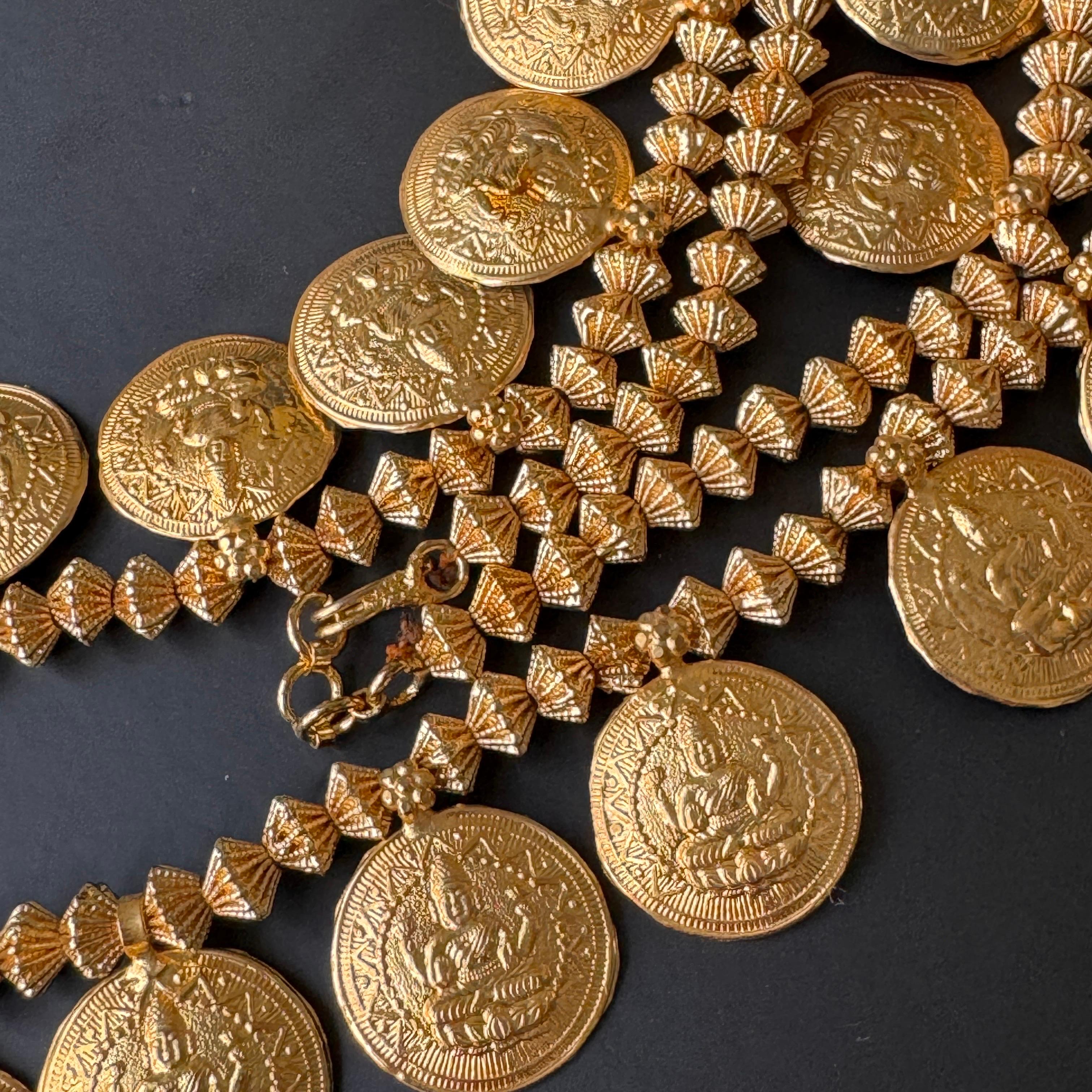 da uomo o donna Lon Collana di perline con monete d'argento dorate, fatta a mano, è una vecchia collana di perline in vendita