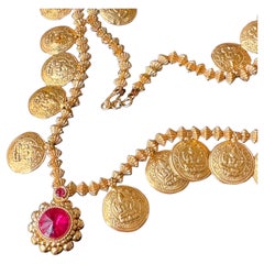 Lon Handmade old gilded Silver Coin Charm Beaded Necklace