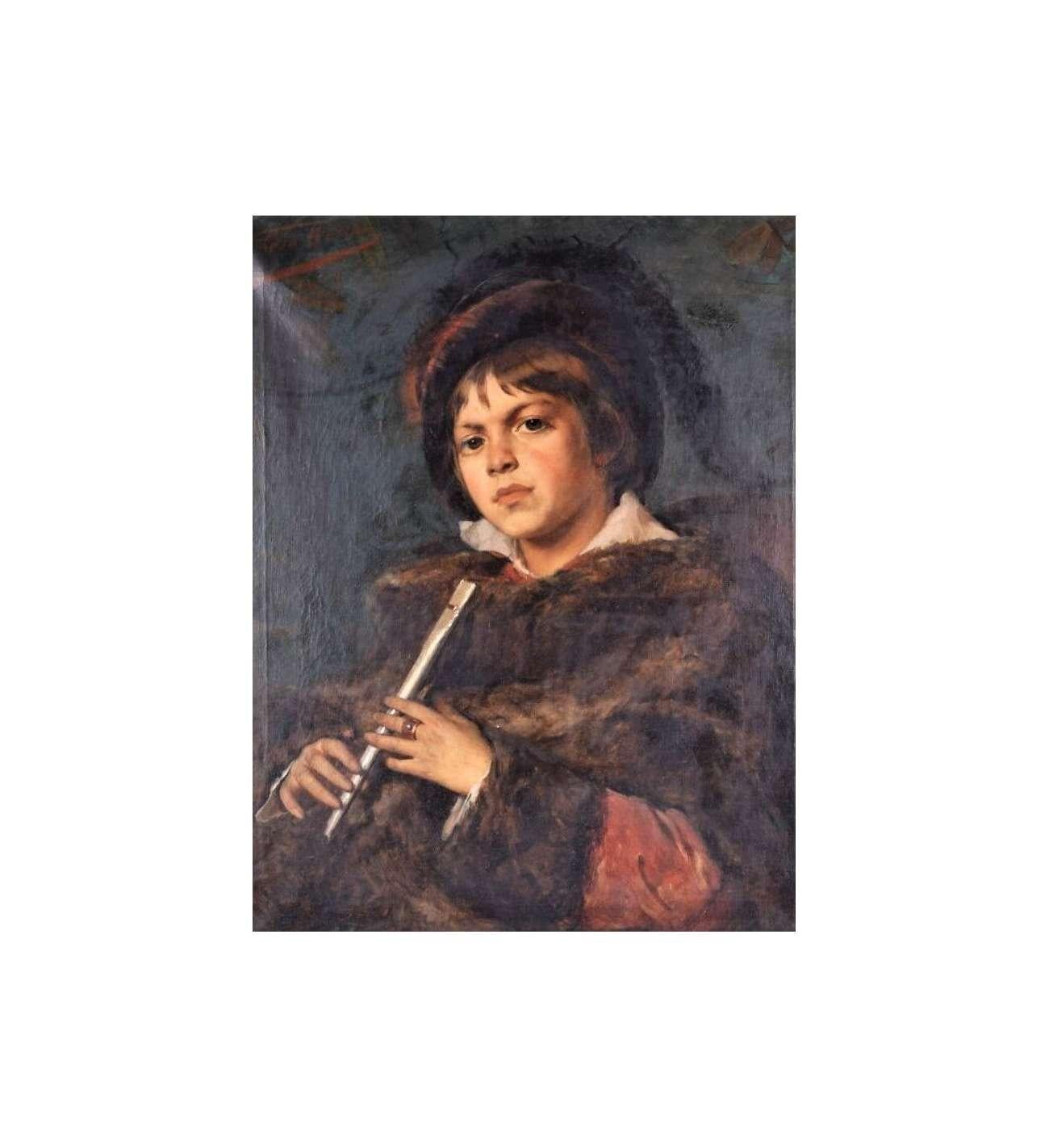 Portrait Of A Boy With A Flute - Léon Herbo For Sale 1