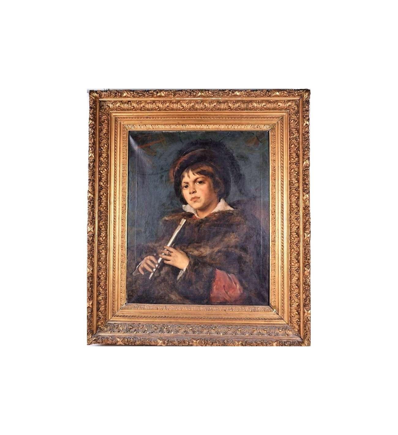 Portrait Of A Boy With A Flute - Léon Herbo For Sale 2