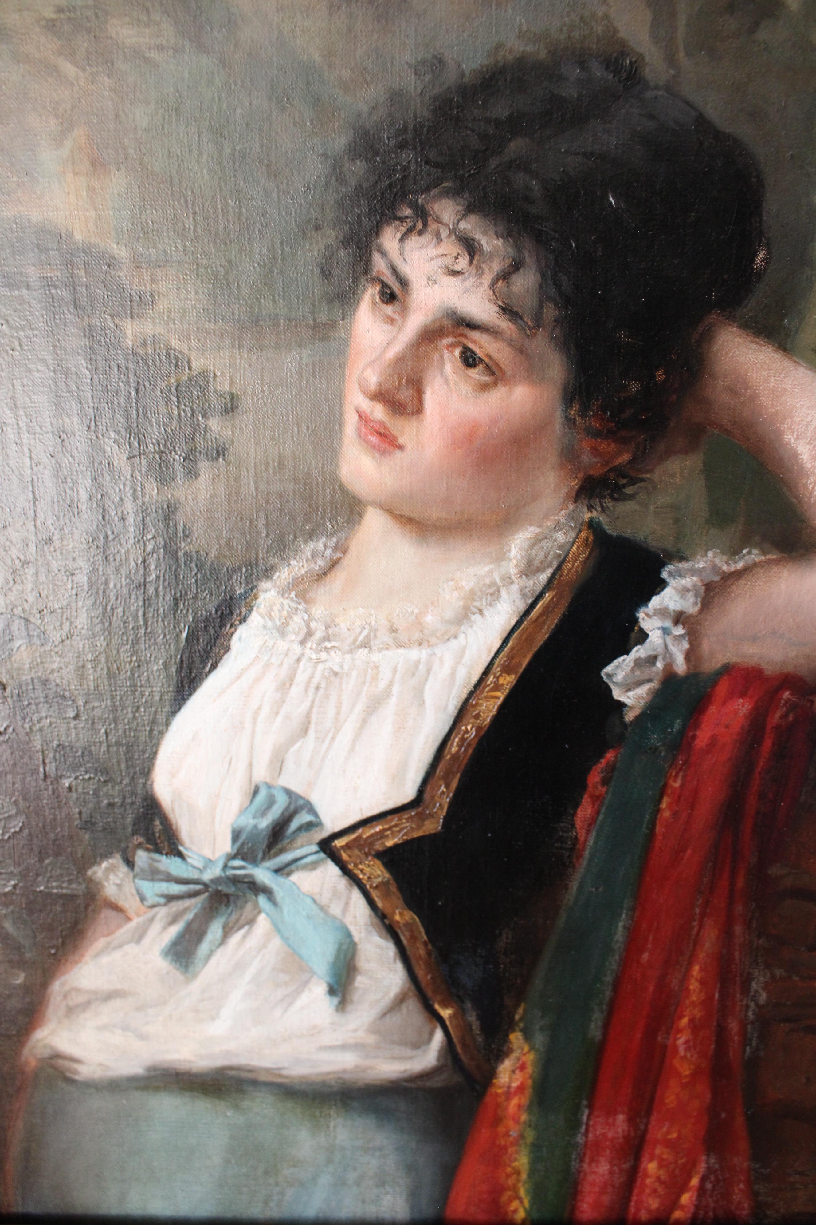 Antique oil portrait painting of a woman by Léon Jean Pétua 19th century paintin For Sale 11
