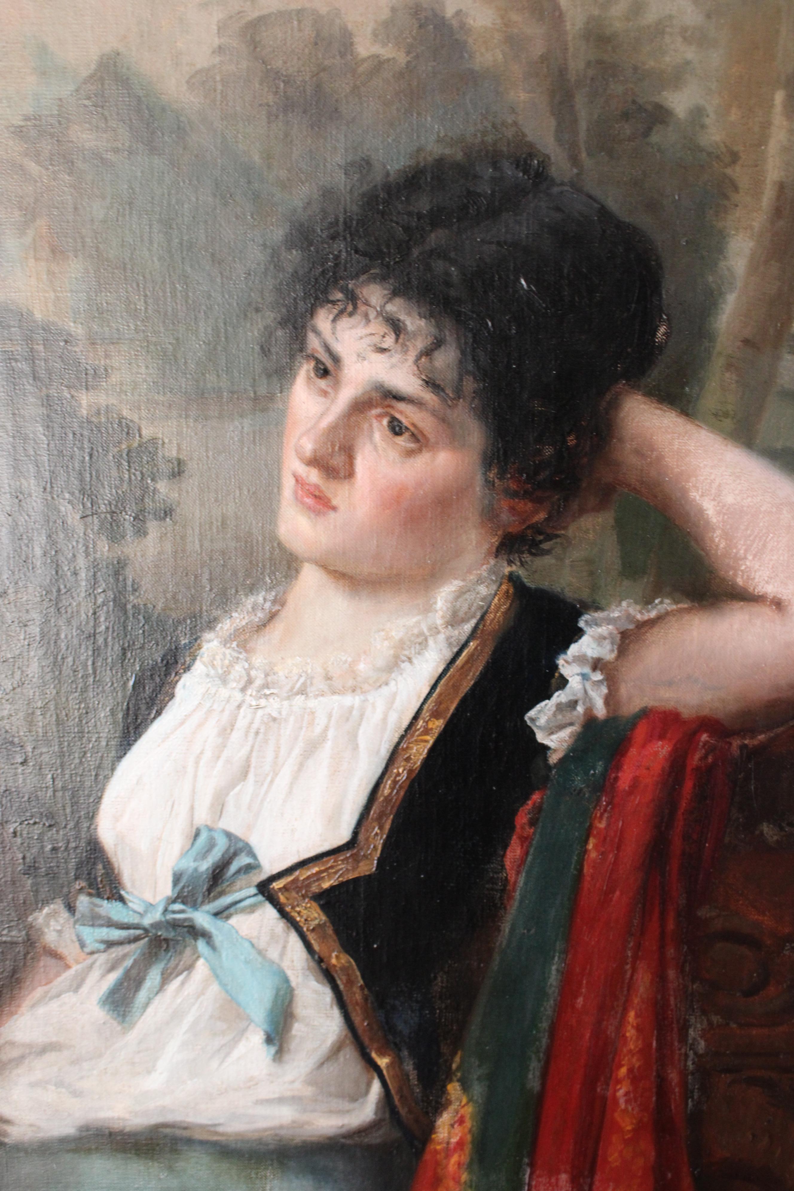 Antique oil portrait painting of a woman by Léon Jean Pétua 19th century paintin For Sale 1