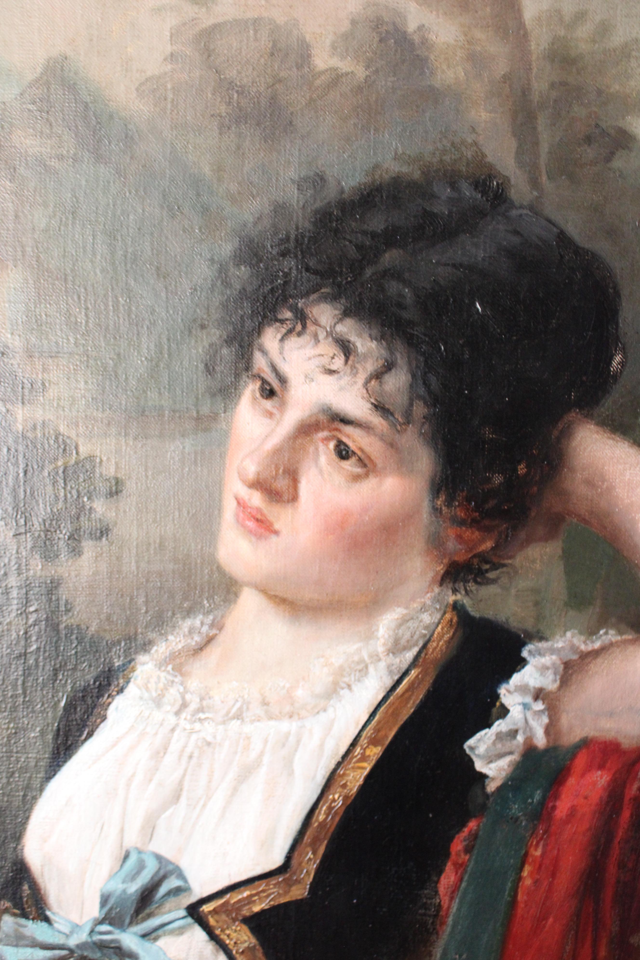 Antique oil portrait painting of a woman by Léon Jean Pétua 19th century paintin For Sale 2
