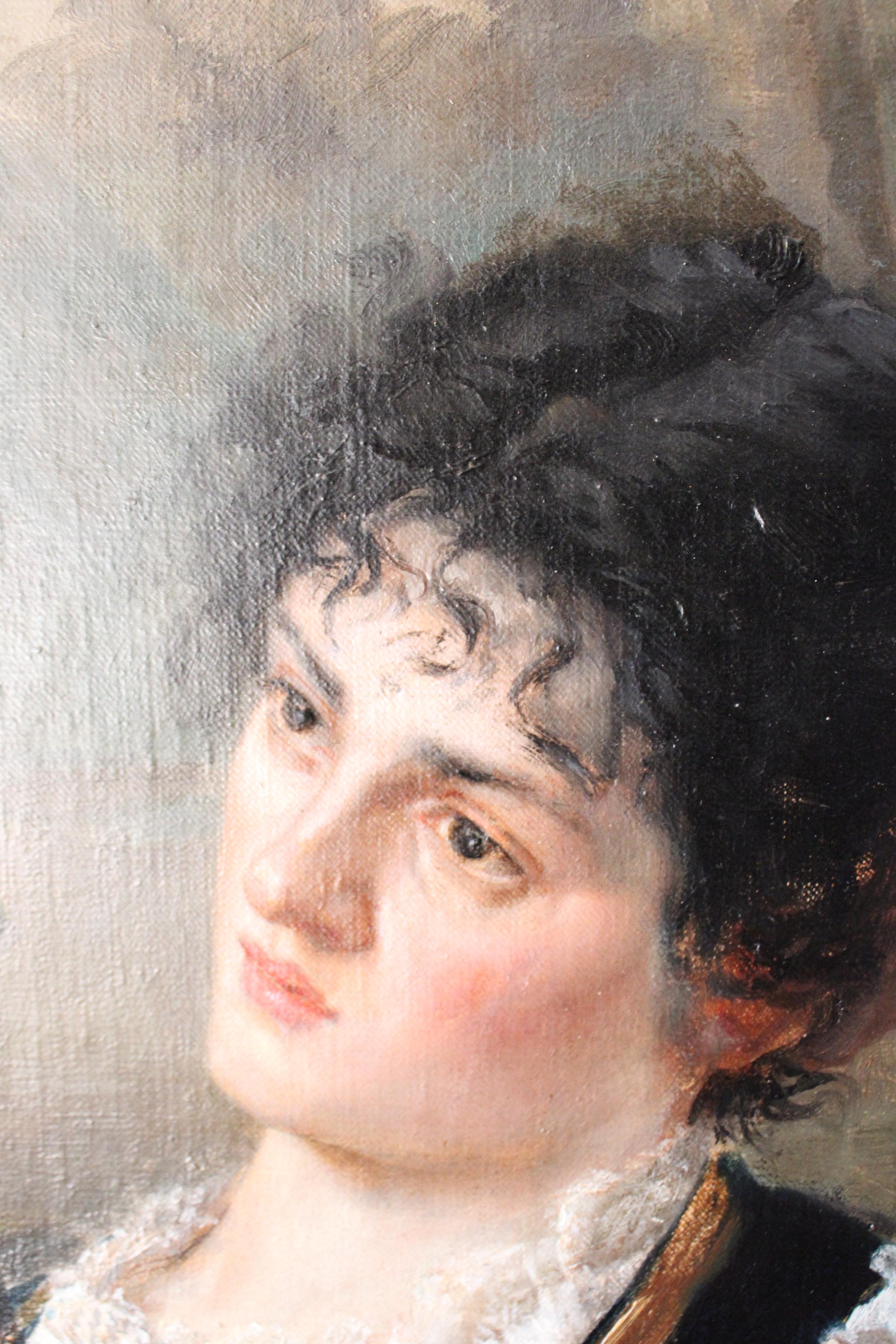Antique oil portrait painting of a woman by Léon Jean Pétua 19th century paintin For Sale 4