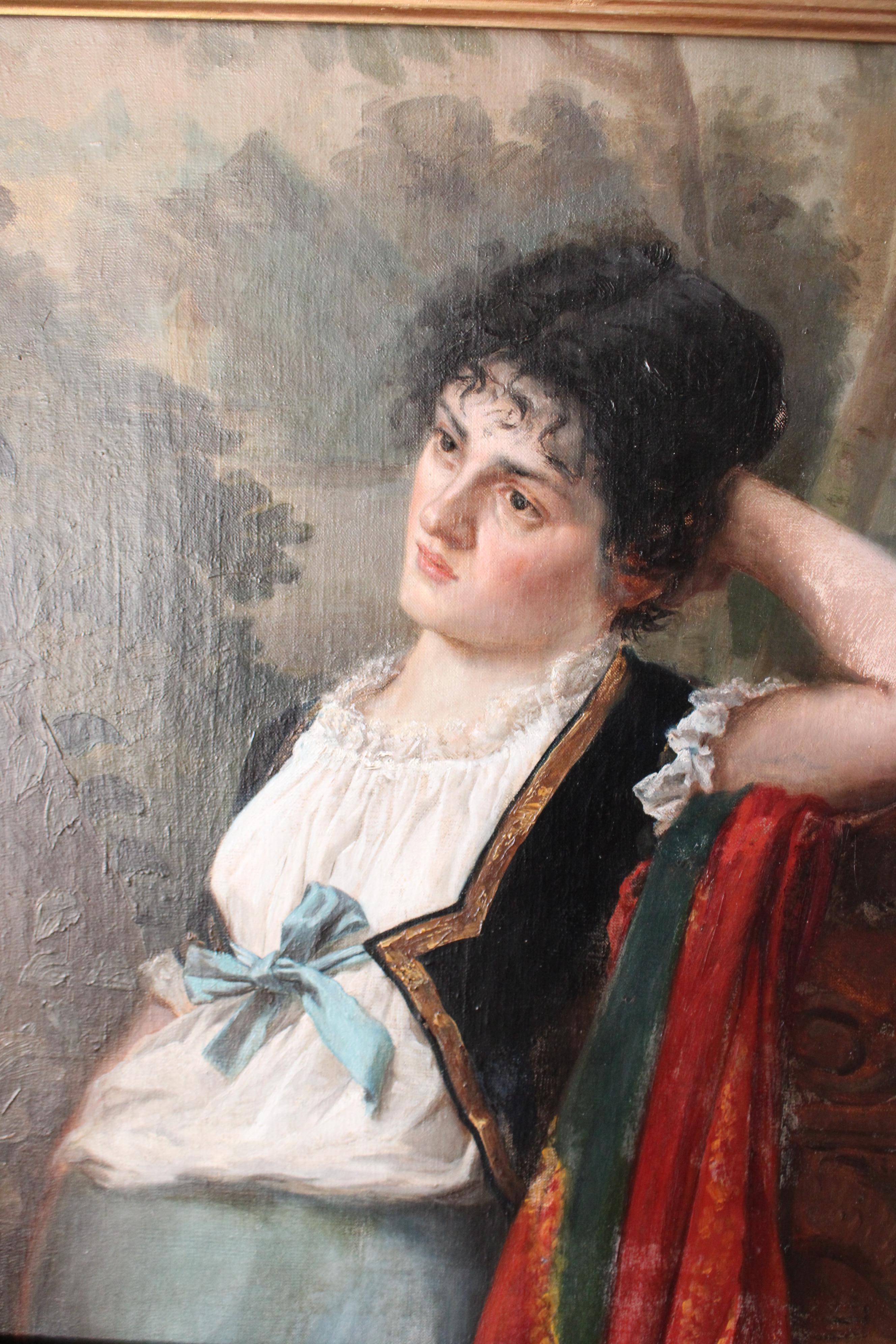 Antique oil portrait painting of a woman by Léon Jean Pétua 19th century paintin For Sale 5