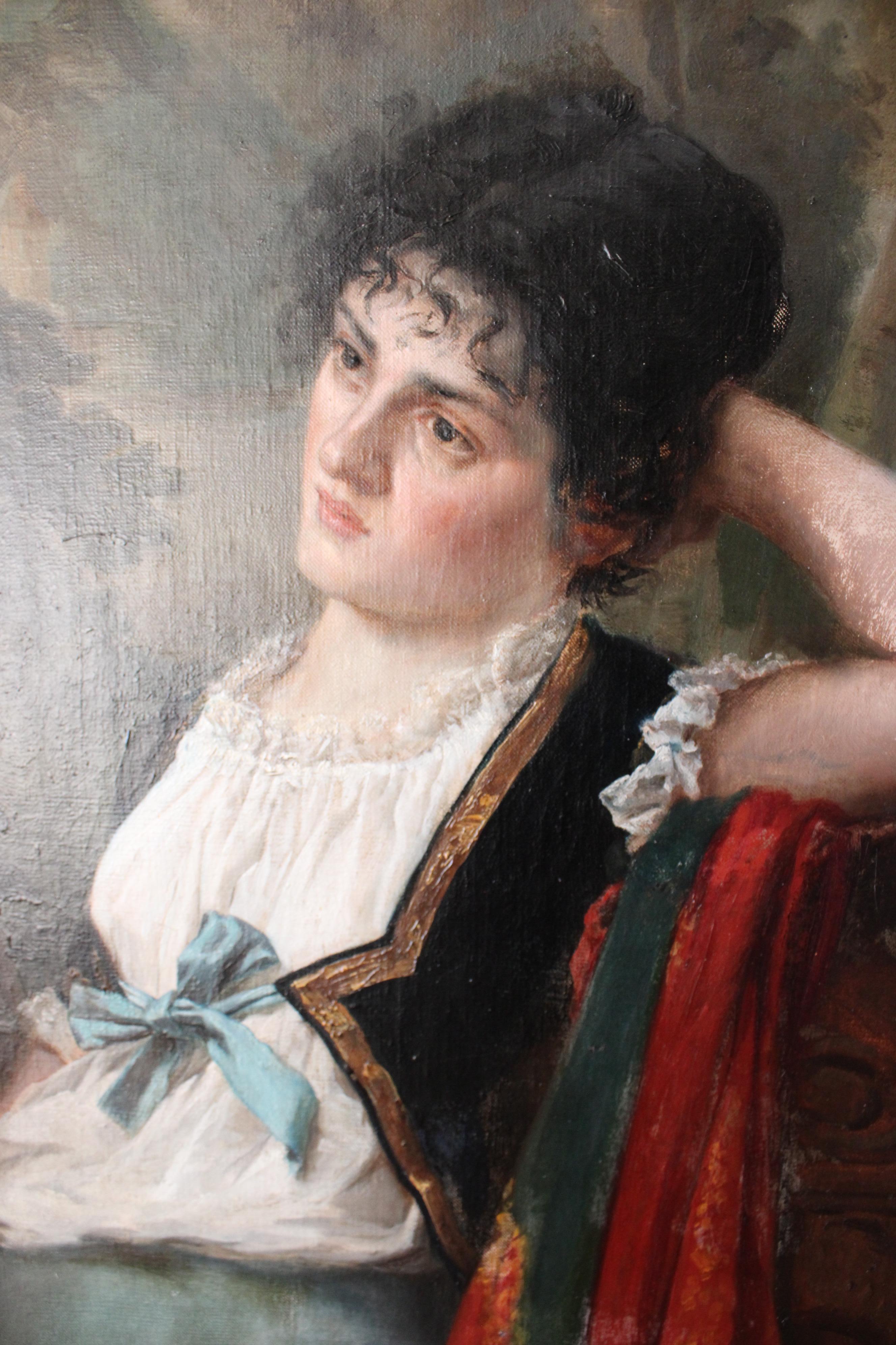 Antique oil portrait painting of a woman by Léon Jean Pétua 19th century paintin For Sale 7