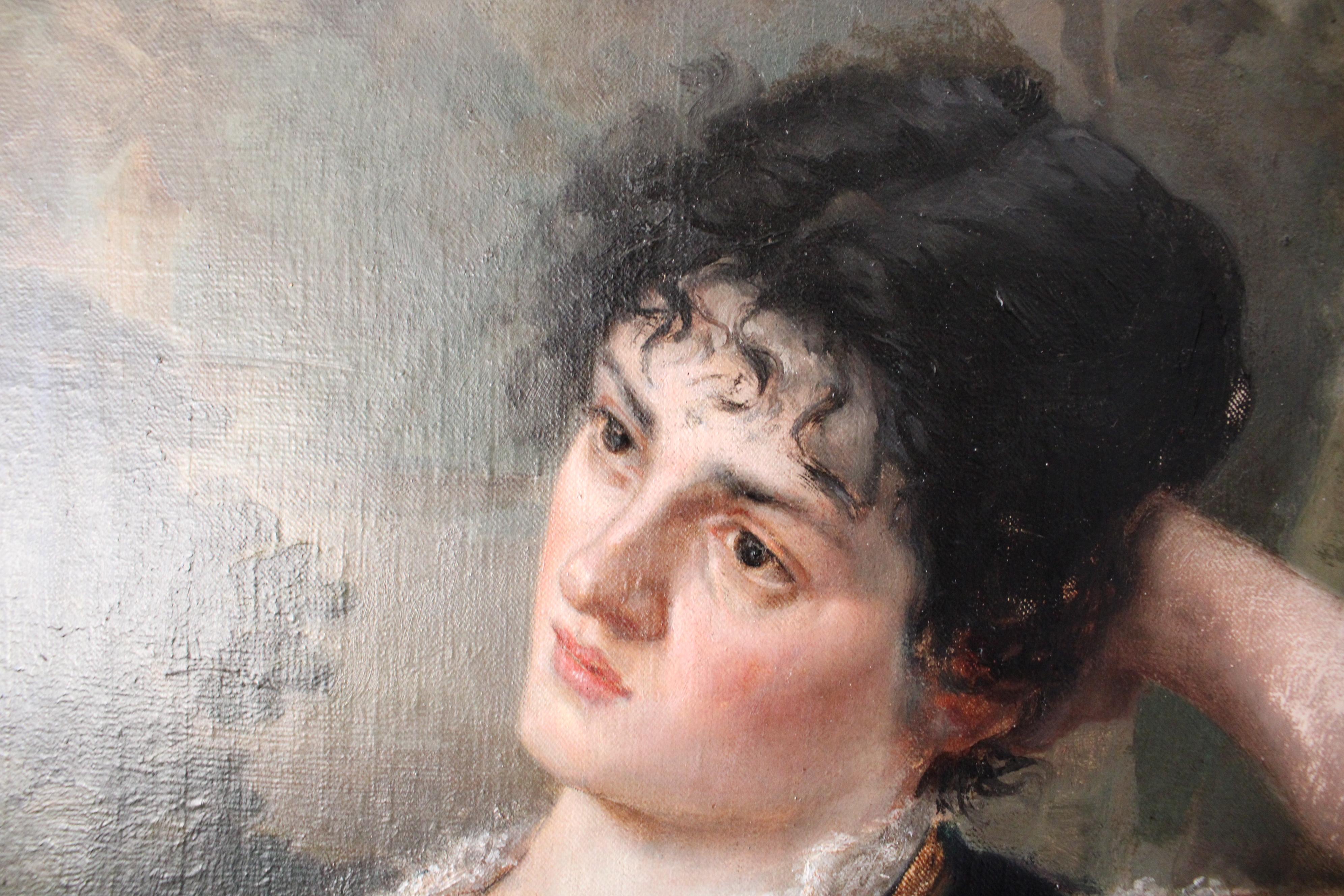 Antique oil portrait painting of a woman by Léon Jean Pétua 19th century paintin For Sale 8