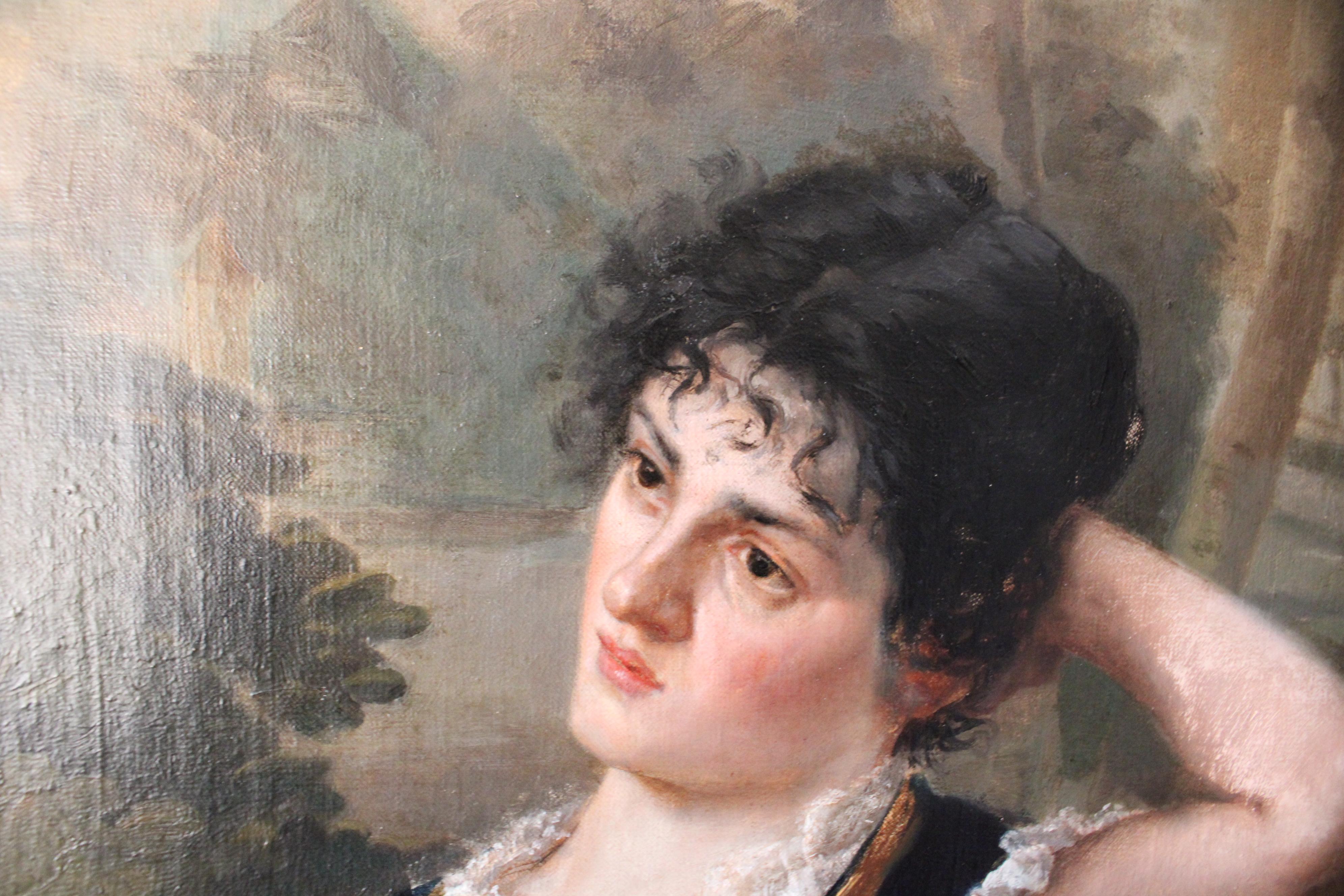 Antique oil portrait painting of a woman by Léon Jean Pétua 19th century paintin For Sale 10