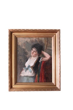 Antico ritratto di donna a olio di Léon Jean Pétua Dipinto del 19° secolo.