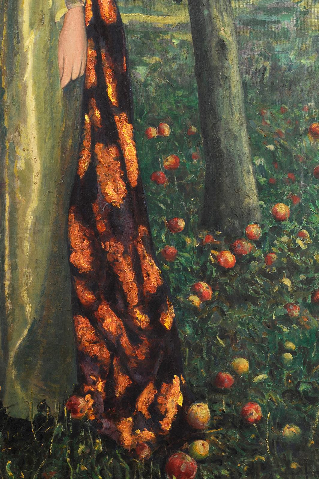 Frauenporträt unter Apfelbäumen (Schwarz), Portrait Painting, von Léon Kamir Kauffmann