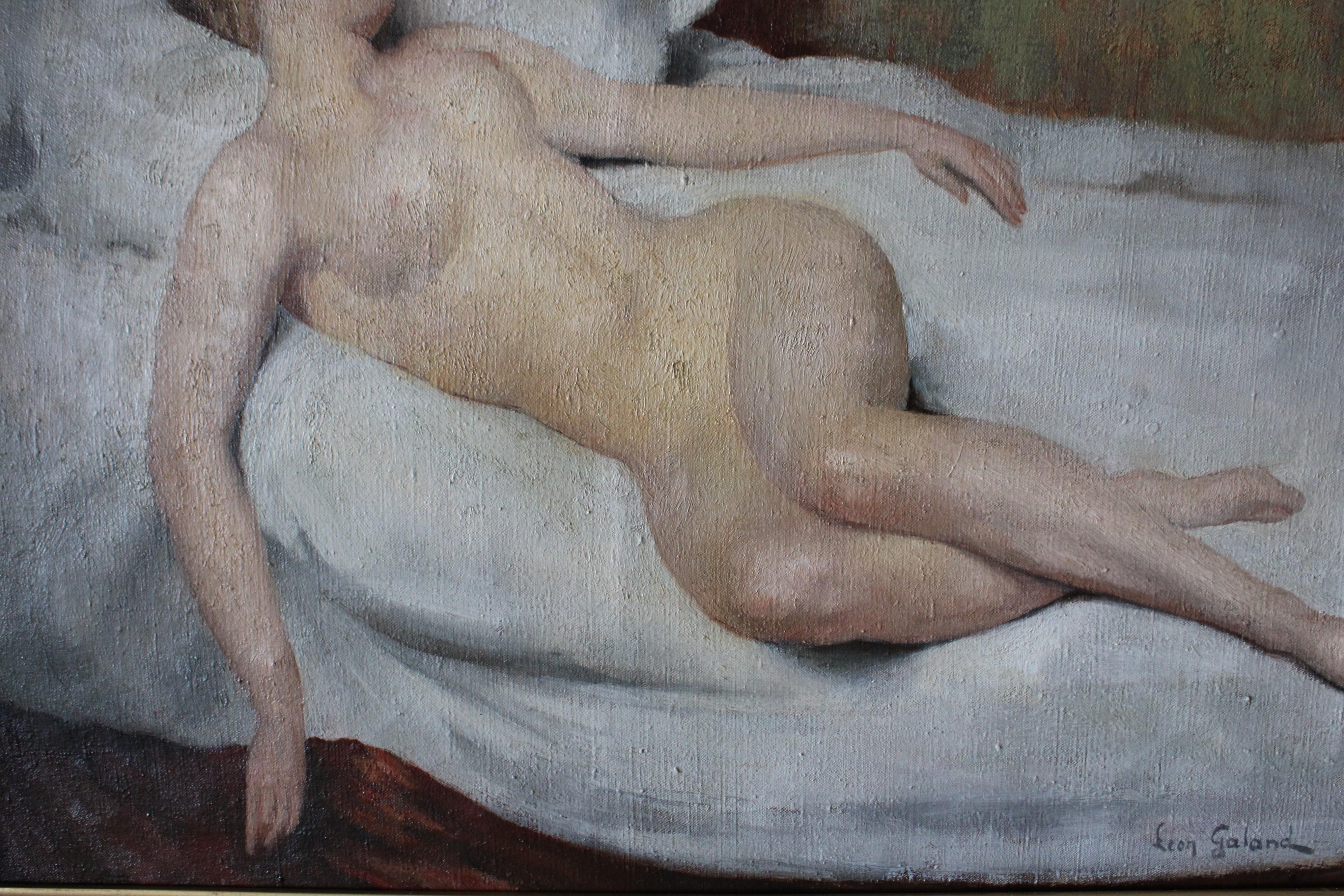 Antike Nackte Frau Ölgemälde, Nackte Frau, Liegende Frau Französische Nackte Frau (Art déco), Painting, von Léon Laurent Galand