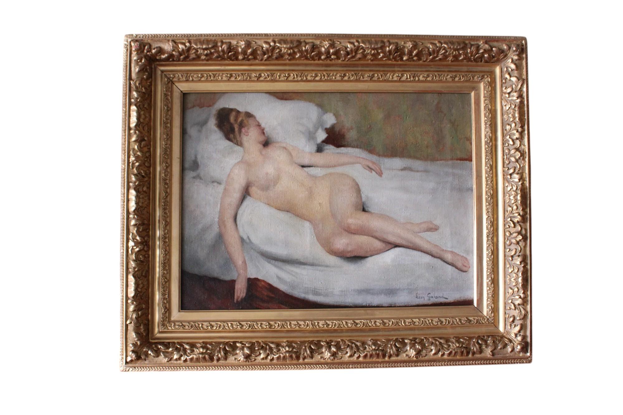 Léon Laurent Galand Nude Painting – Antike Nackte Frau Ölgemälde, Nackte Frau, Liegende Frau Französische Nackte Frau