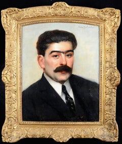 Man with a Monobrow - 19th Century French Antique Oil Canvas Portrait Painting
