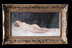 Vintage nude oil painting, reclining nude, French nude, figurative art