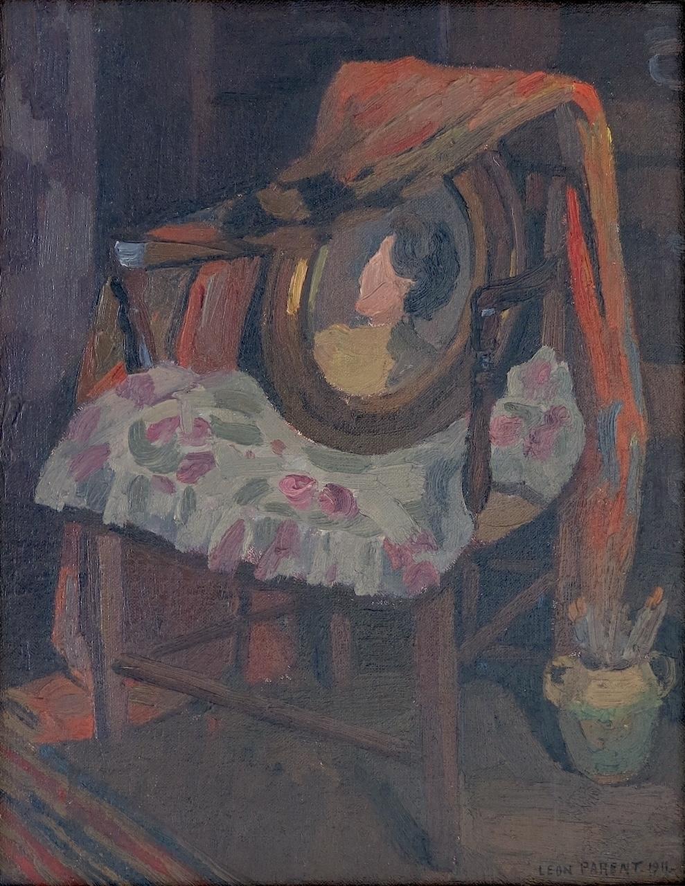 Interieur mit Porträt – Painting von Léon Louis Parent