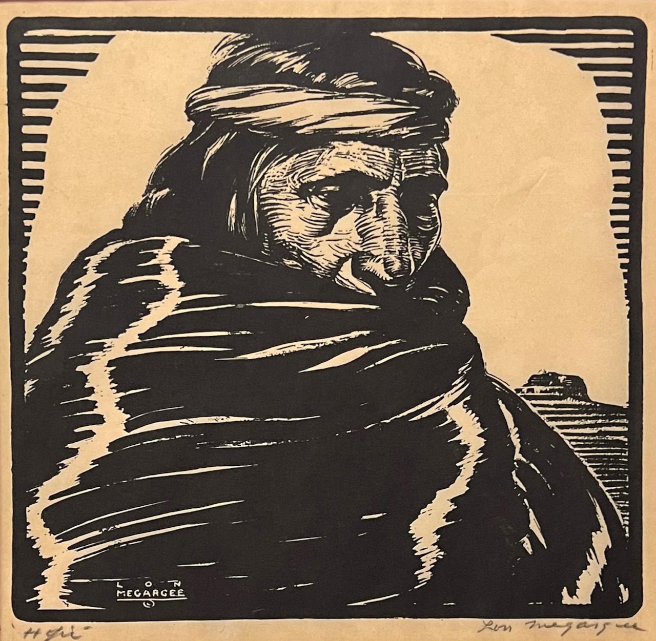 Title: Hopi ca. 1920s
Artist: Lon Megargee
Medium: Block Print
Size: 11 x 11 inches (Sight Measurement)

Creator of Stetson's hat logo 