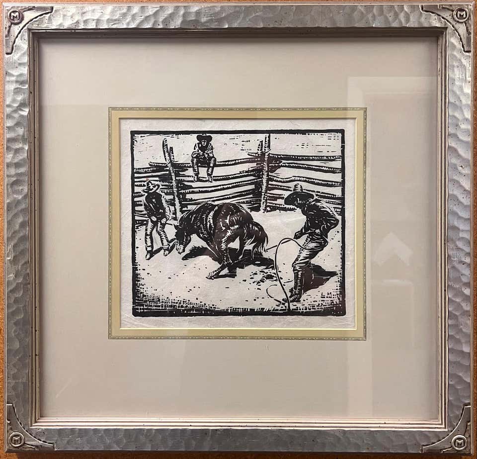 Lon Megargee - Bronc by Lon Megargee, Woodblock Print ca. 1920s with ...