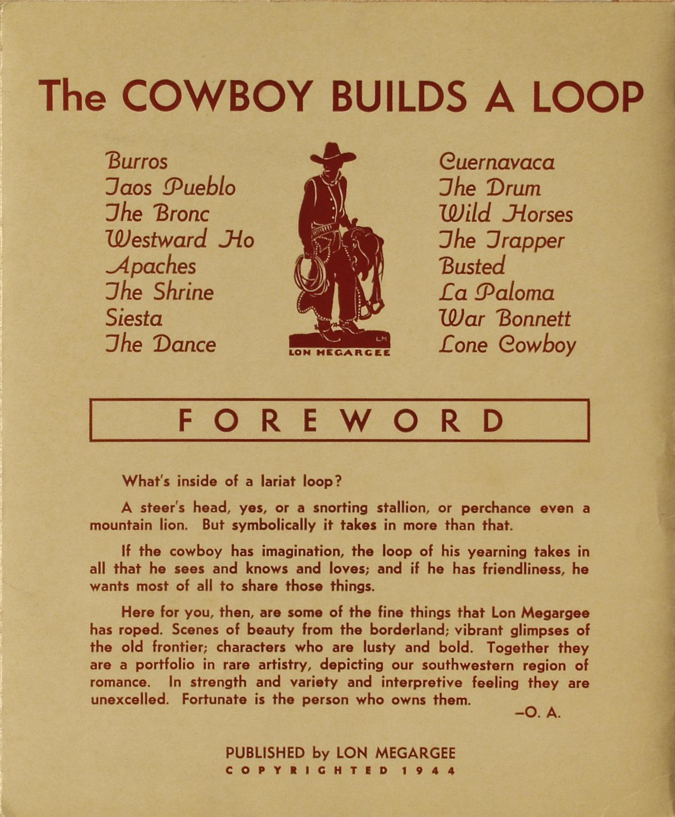 The Cowboy Builds a Loop by  Lon Megargee,  Portfolio of Sixteen Prints 1944 For Sale 1